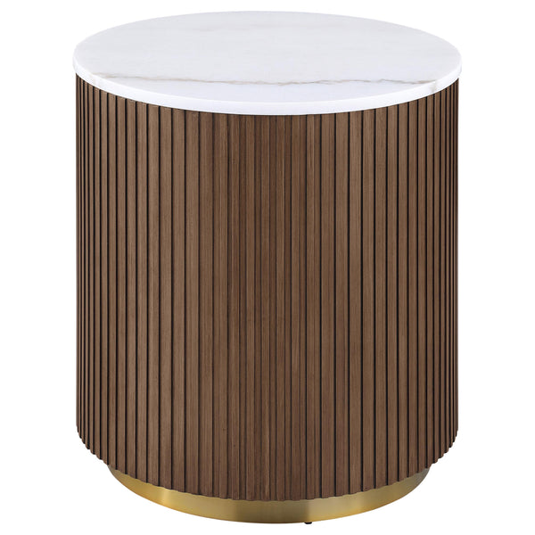 Coaster Furniture Jason 712417 Round White Marble Top End Table - Honey Brown