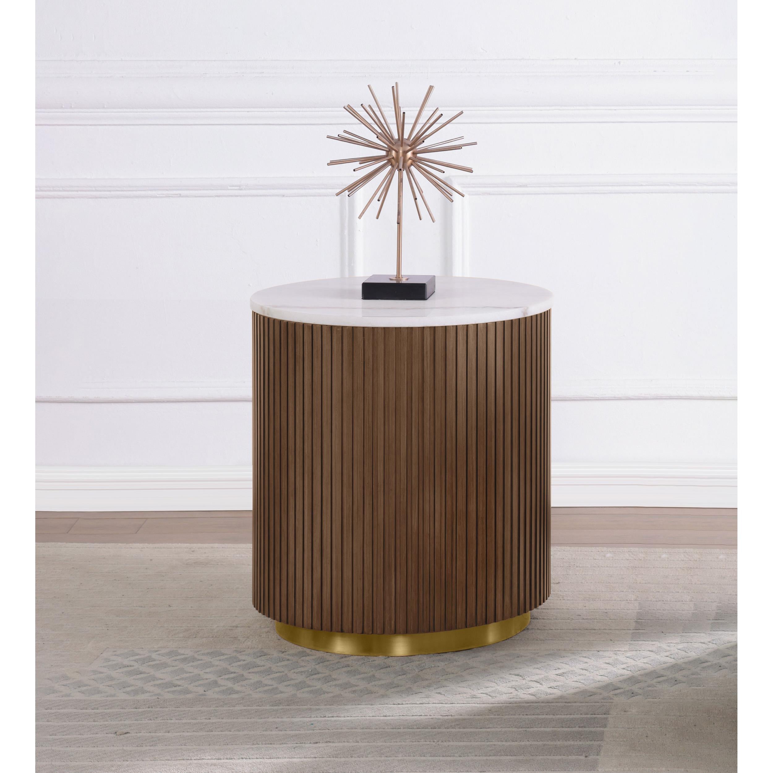  Coaster Furniture Jason 712417 Round White Marble Top End Table - Honey Brown IMAGE 5