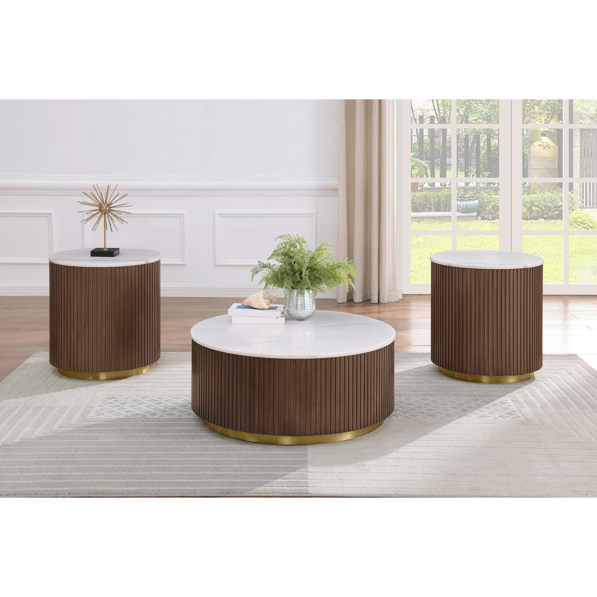  Coaster Furniture Jason 712417 Round White Marble Top End Table - Honey Brown IMAGE 8