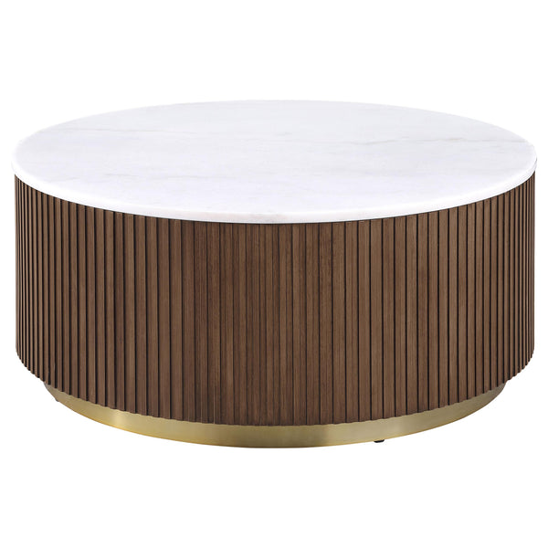 Coaster Furniture Jason 712418 Round White Marble Top Coffee Table - Honey Brown