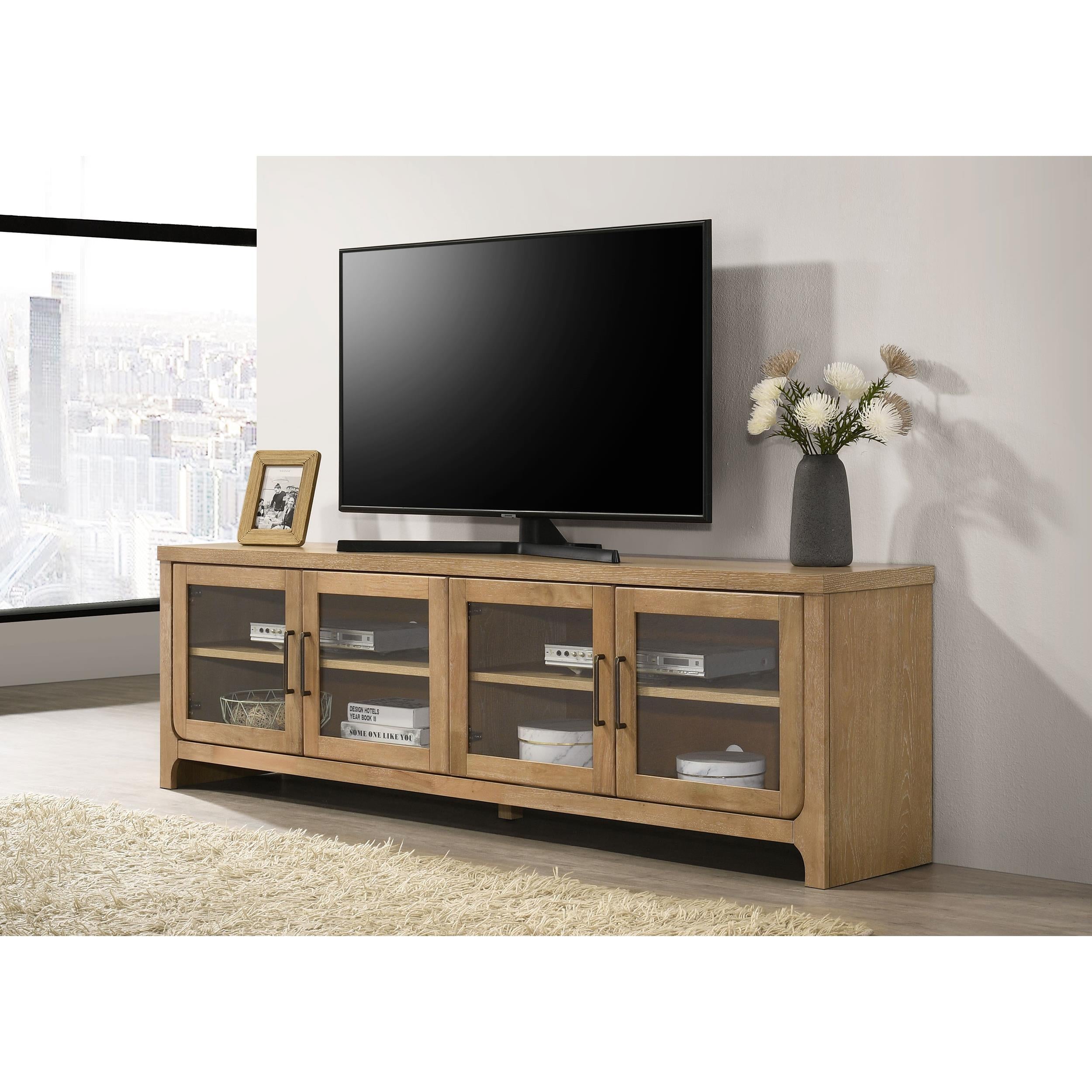  Coaster Furniture Brenham 720130 79-inch 4-door TV Stand Media Console - Washed Oak IMAGE 2