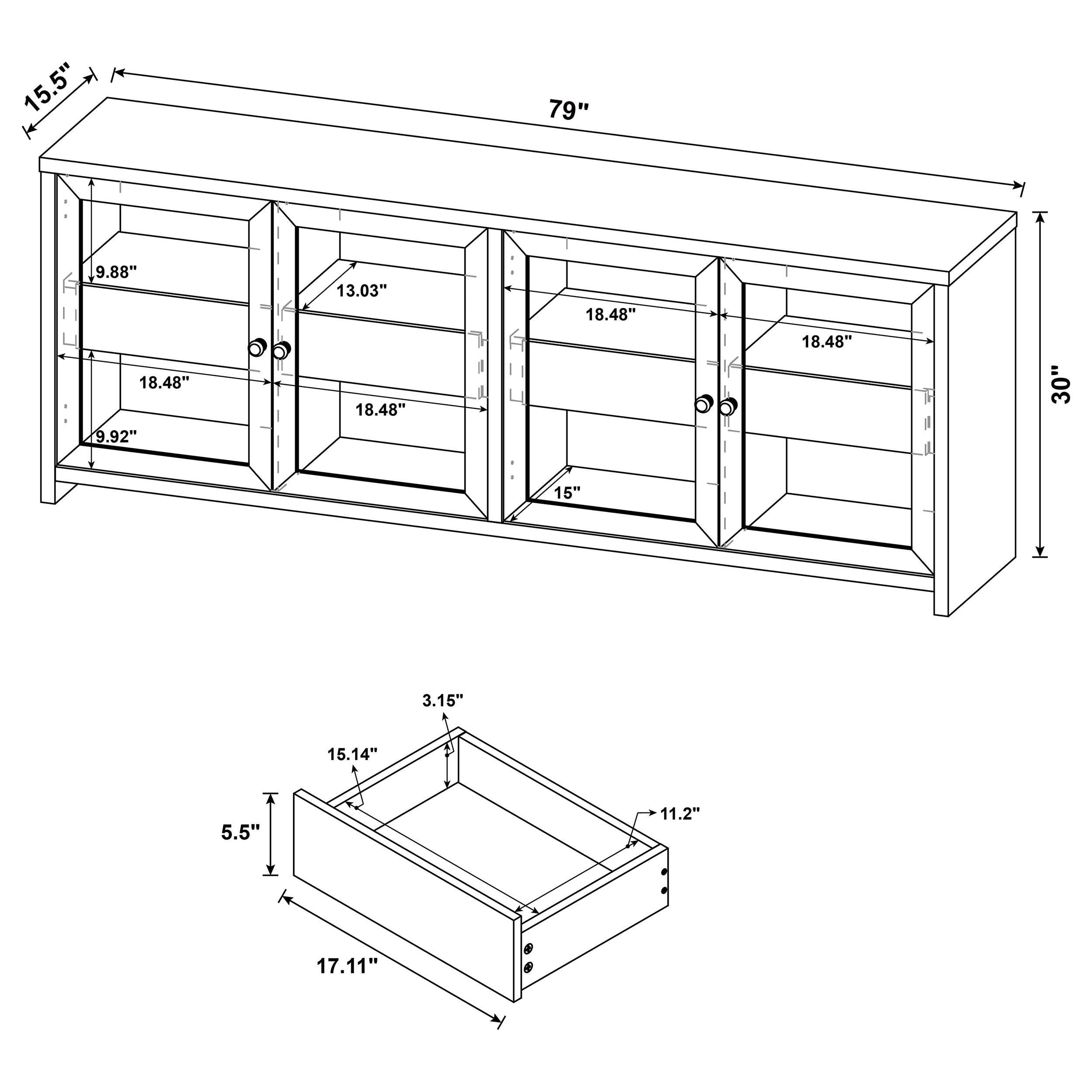  Coaster Furniture Denison 720223 79-inch 4-door TV Stand Media Console - Black IMAGE 11