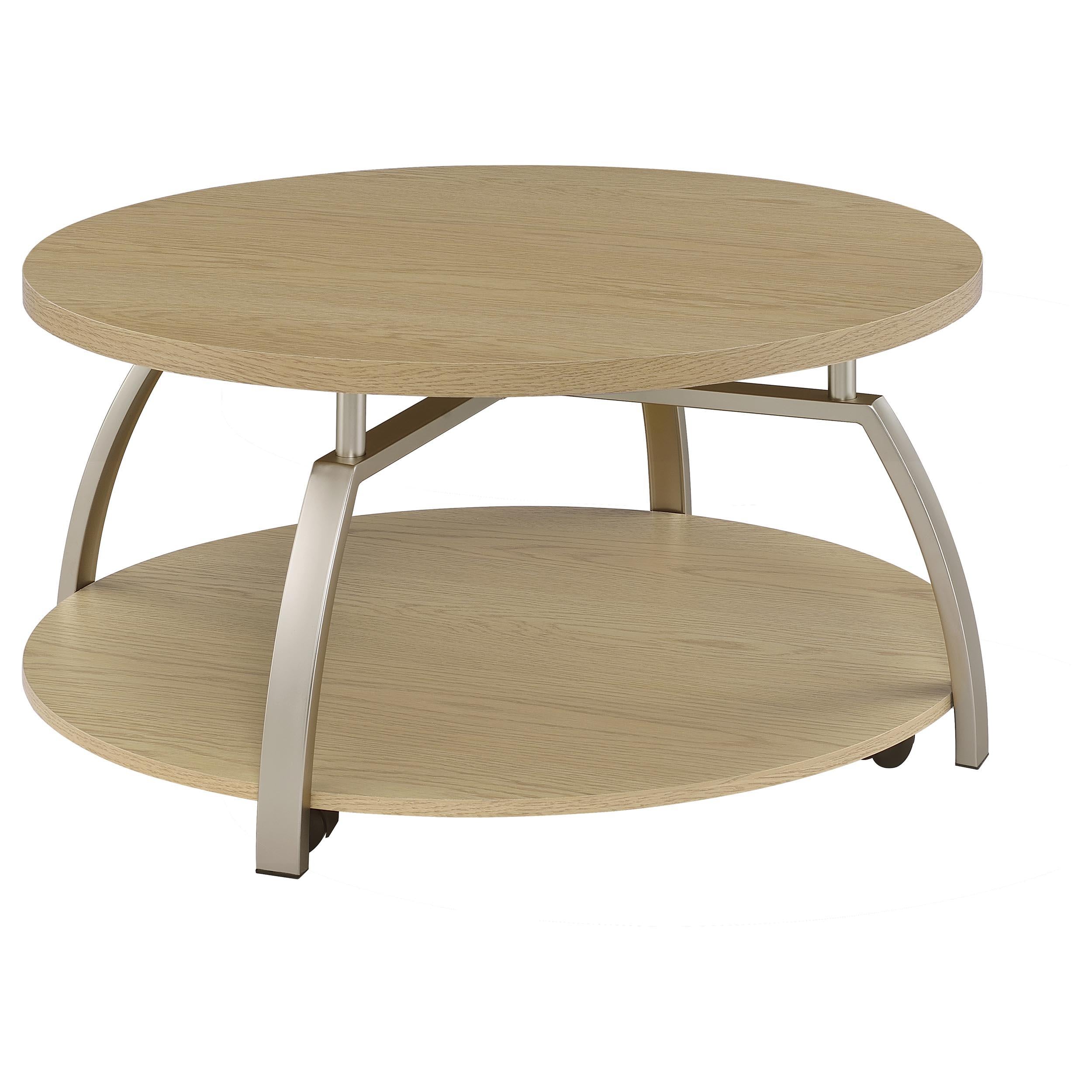  Coaster Furniture Dacre 720318 Round Engineered Wood Top Coffee Table - Greige IMAGE 2