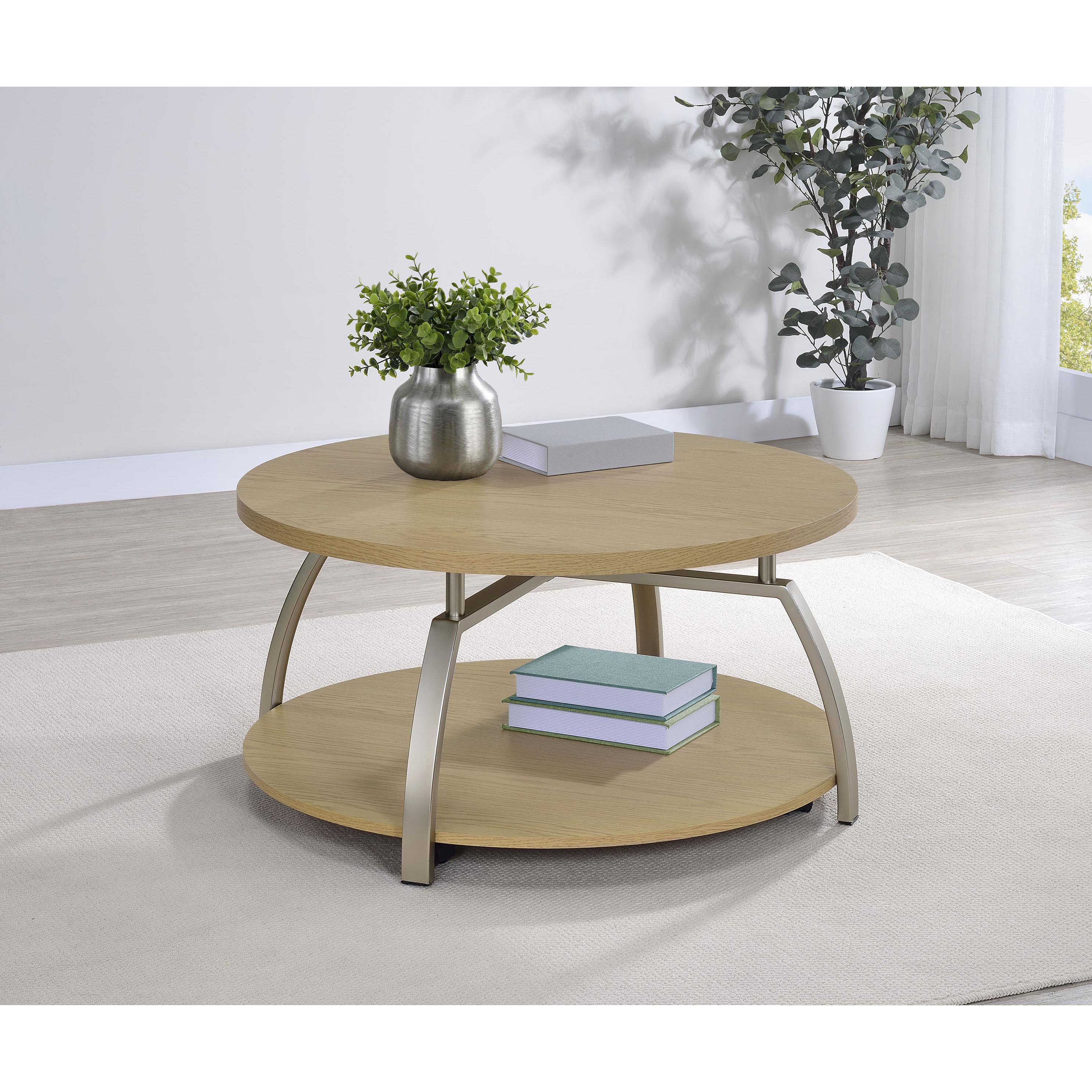  Coaster Furniture Dacre 720318 Round Engineered Wood Top Coffee Table - Greige IMAGE 6