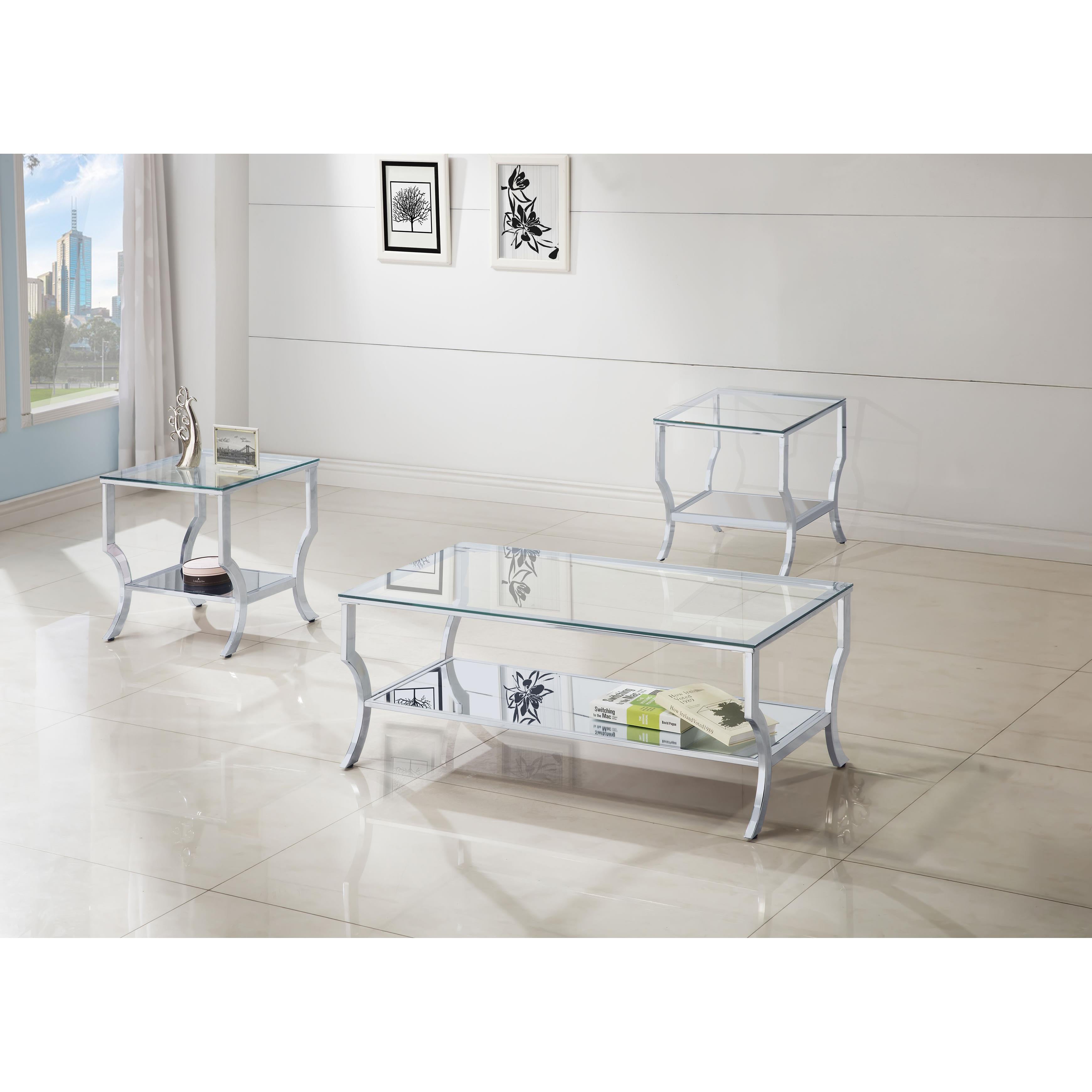  Coaster Furniture Saide 720338-S3 3-piece Glass Top Coffee and End Table Set - Chrome IMAGE 2