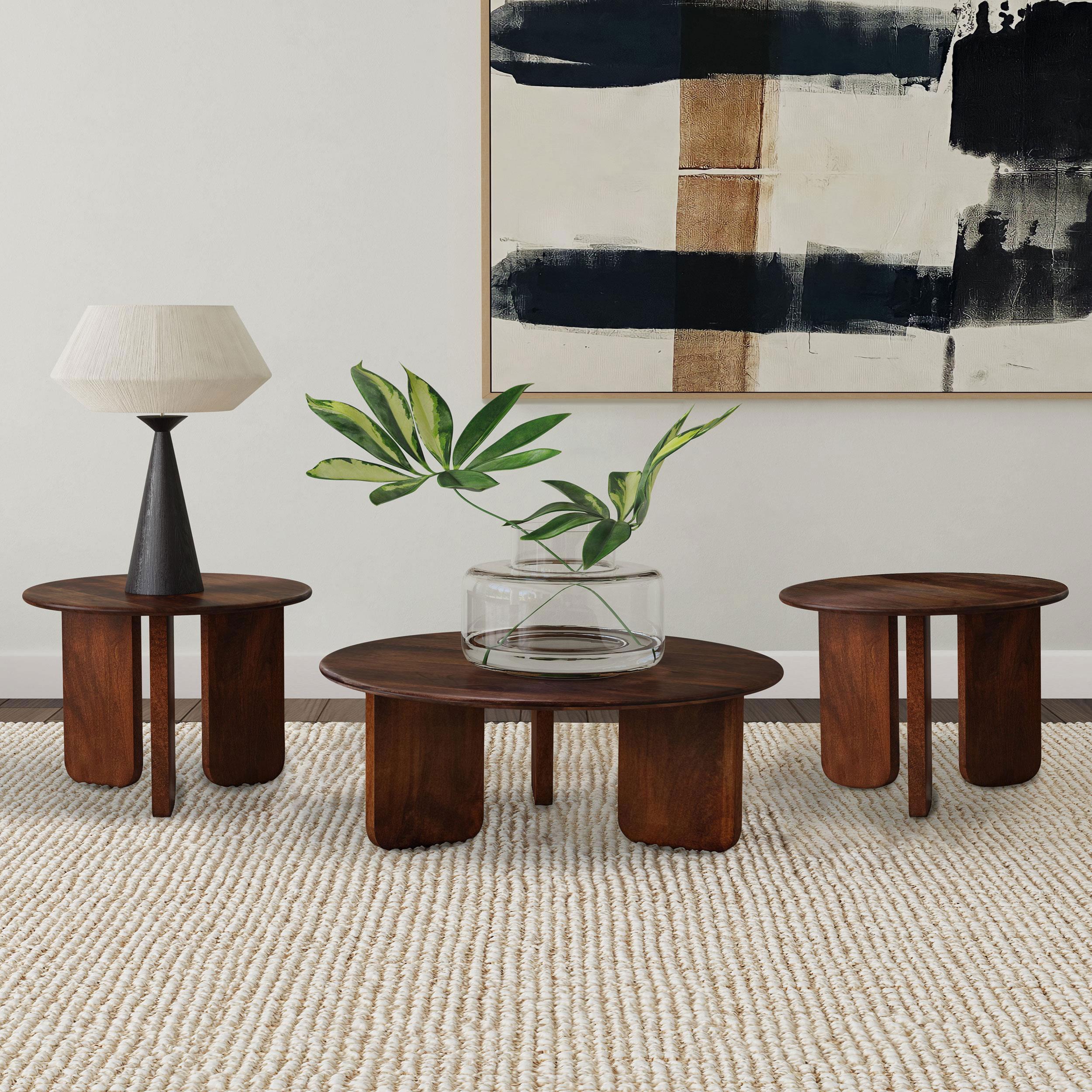  Coaster Furniture Dale 721998-S3 3-piece Solid Wood Coffee and End Table Set - Brown IMAGE 2