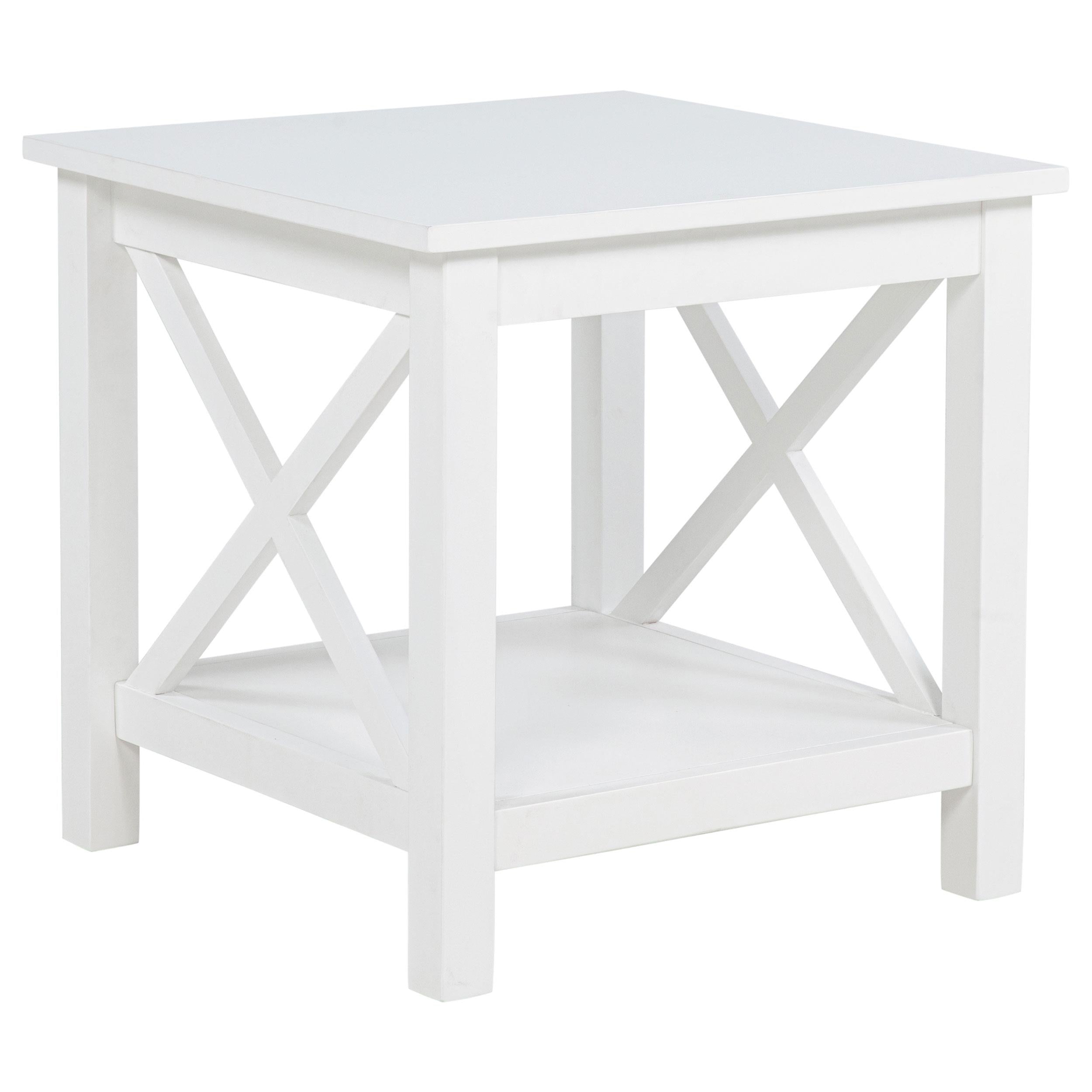  Coaster Furniture Skyview 722087 Square Pine Wood End Table with Shelf - White IMAGE 1