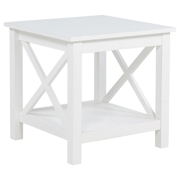 Coaster Furniture Skyview 722087 Square Pine Wood End Table with Shelf - White