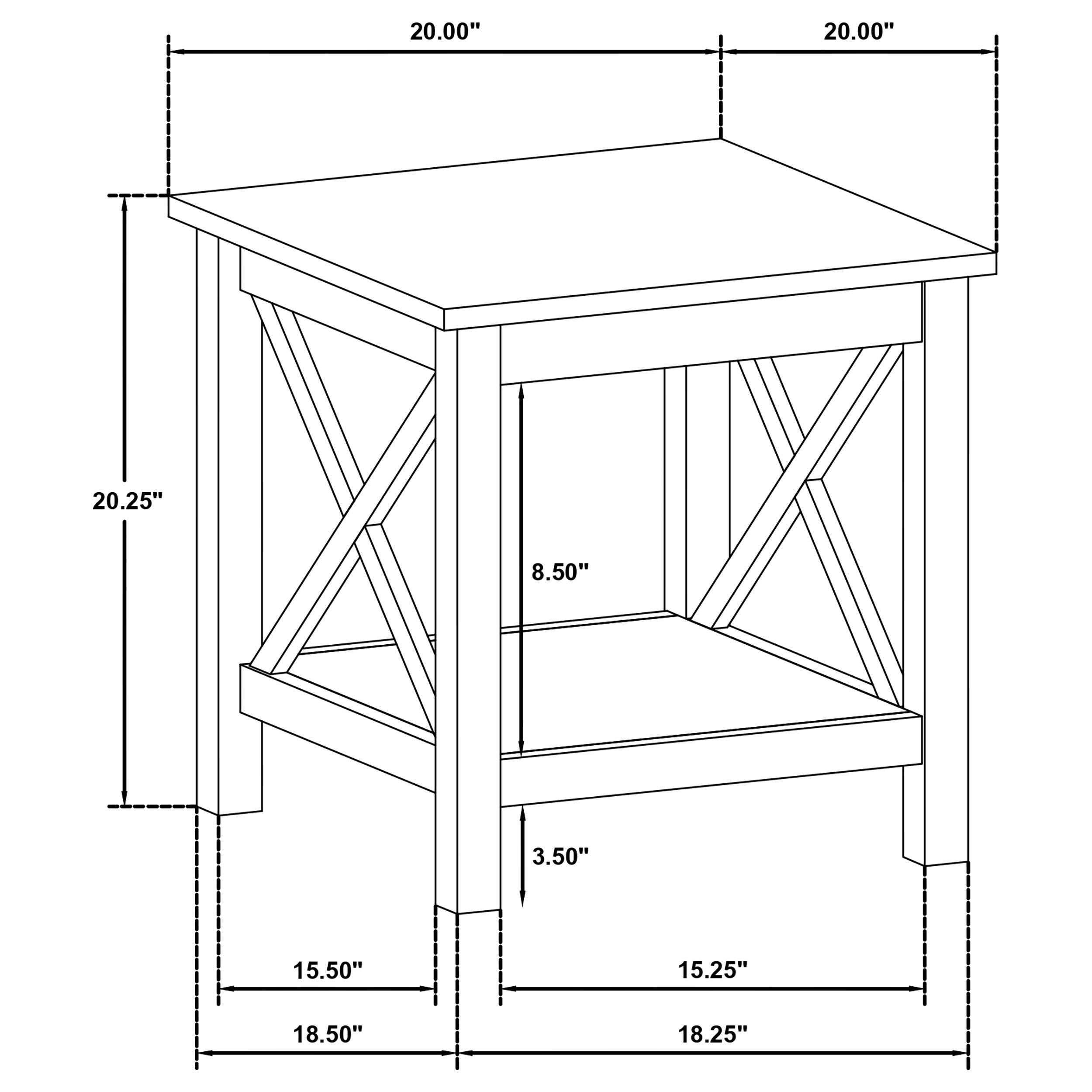  Coaster Furniture Skyview 722087 Square Pine Wood End Table with Shelf - White IMAGE 2