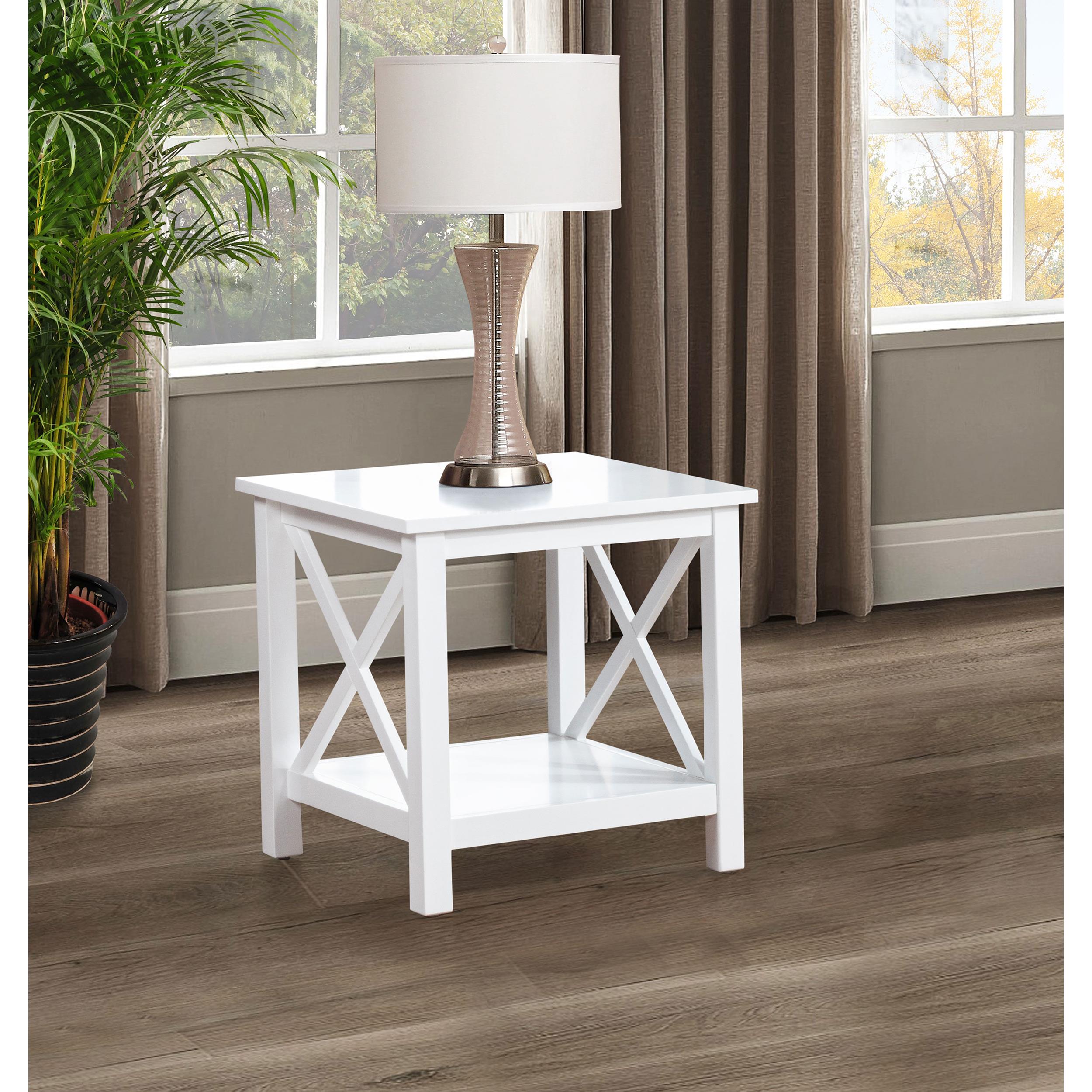  Coaster Furniture Skyview 722087 Square Pine Wood End Table with Shelf - White IMAGE 6