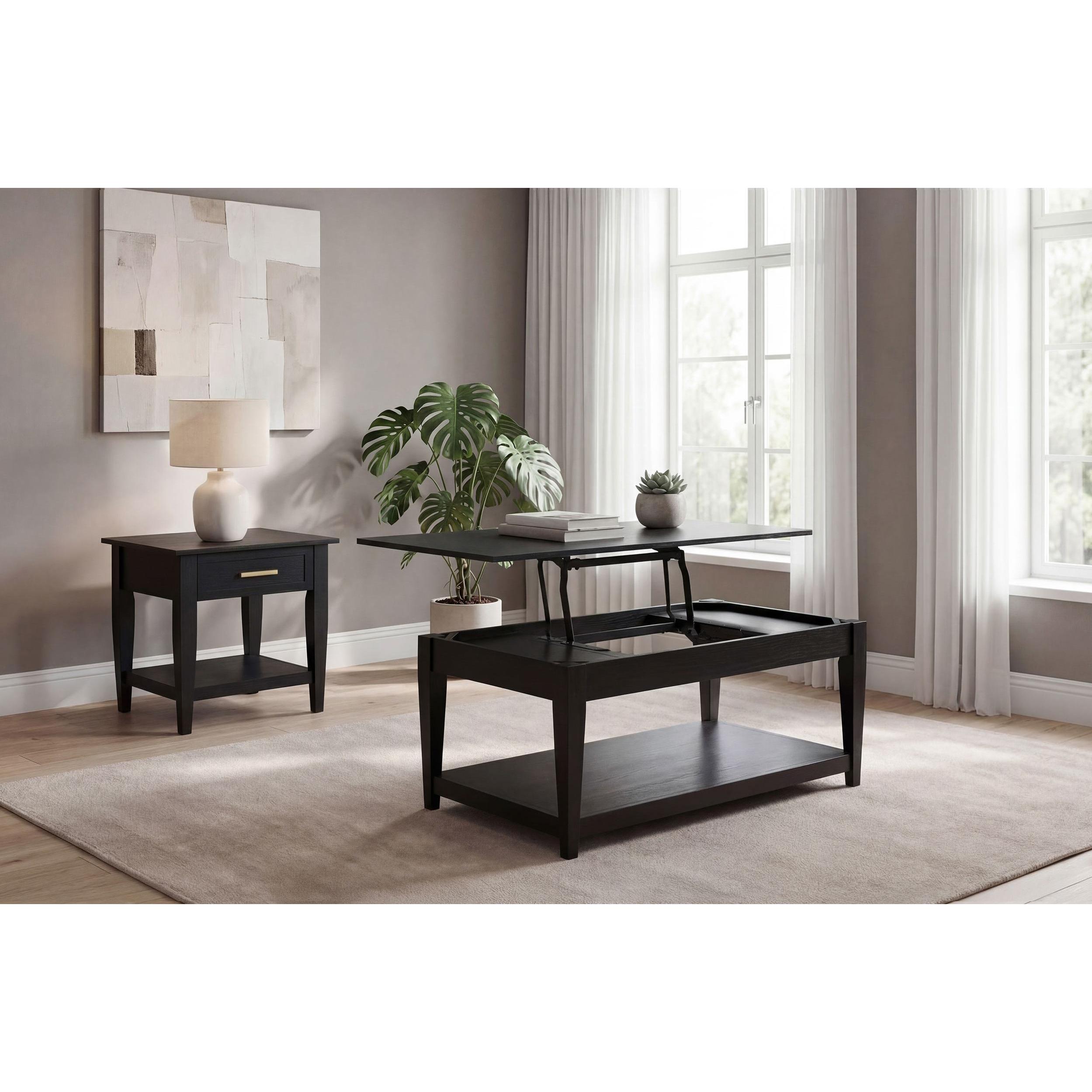  Coaster Furniture Lindenton 722728-S2 2-piece Wood Lift-Top Coffee and End Table Set - Black IMAGE 2