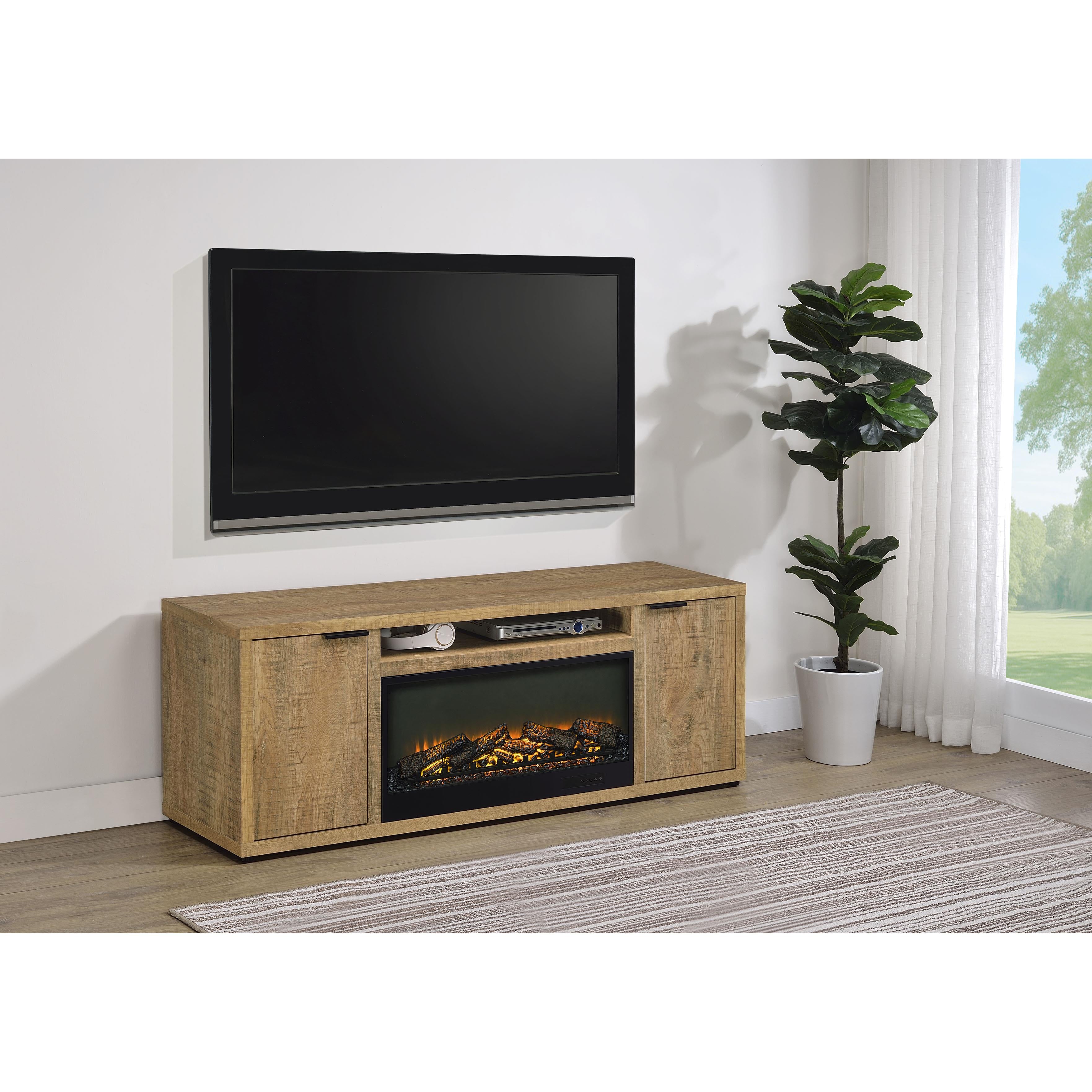  Coaster Furniture Fuller 722852 60-inch 2-door TV Stand Fireplace Media Console - Mango IMAGE 2