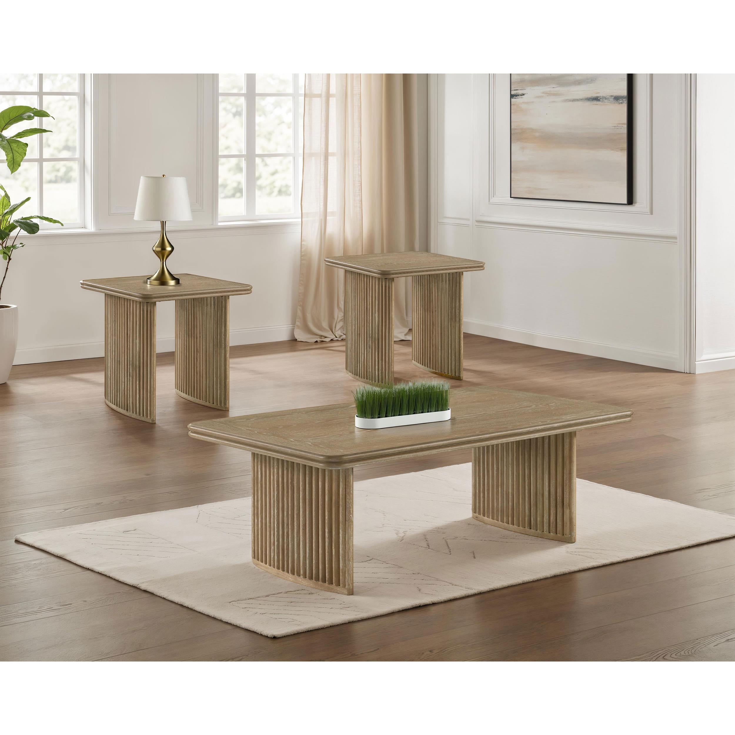  Coaster Furniture Adina 722858-S3 3-piece Wood Coffee Table Set - Distressed Light Brown IMAGE 2