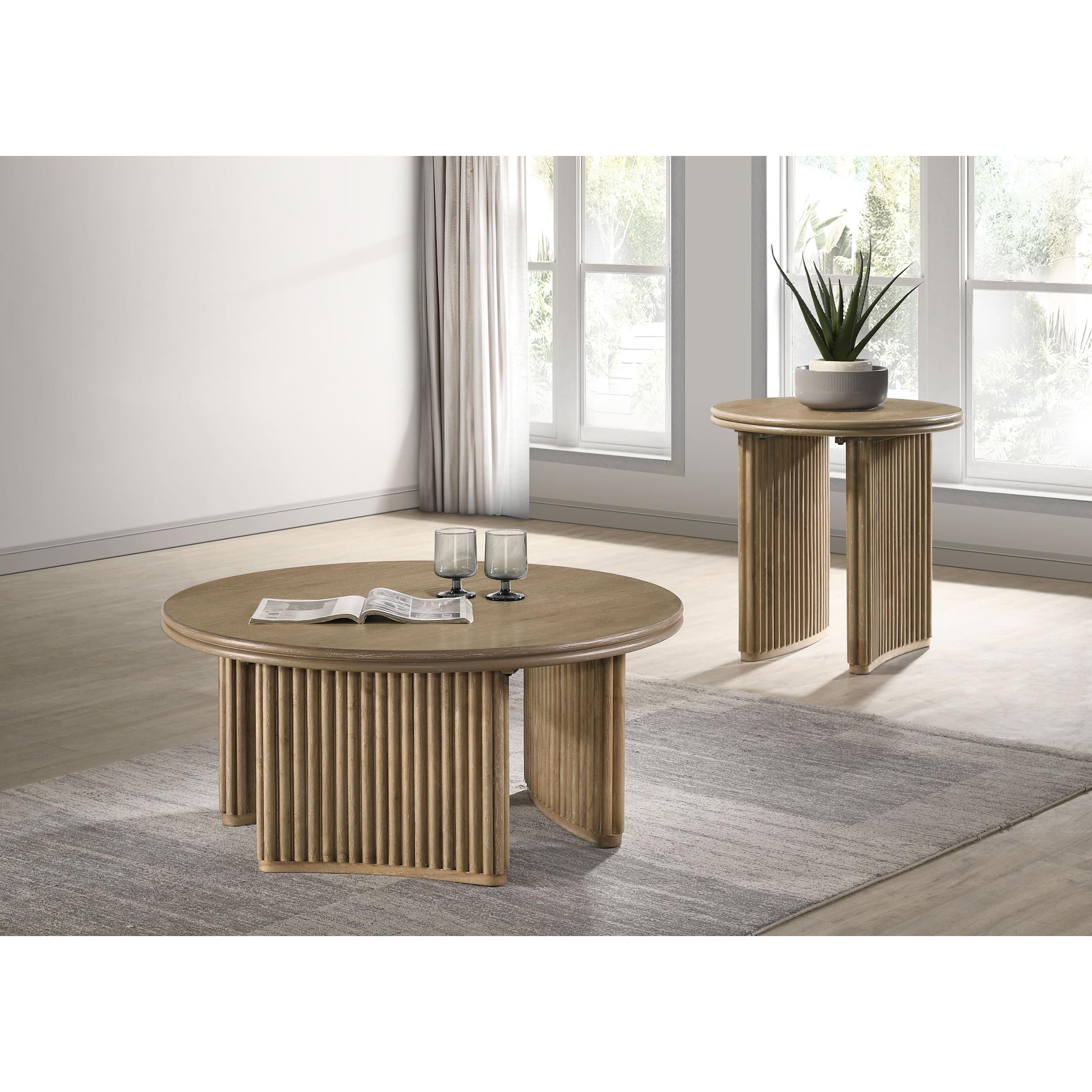  Coaster Furniture Adina 722938-S2 2-piece Round Coffee Table Set - Distressed Light Brown IMAGE 2
