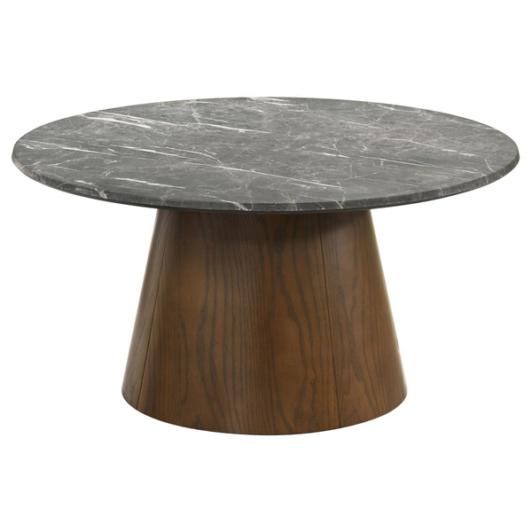 Coaster Furniture Franklin 722978 36-inch Round Pedestal Coffee Table - Grey/Dark Brown