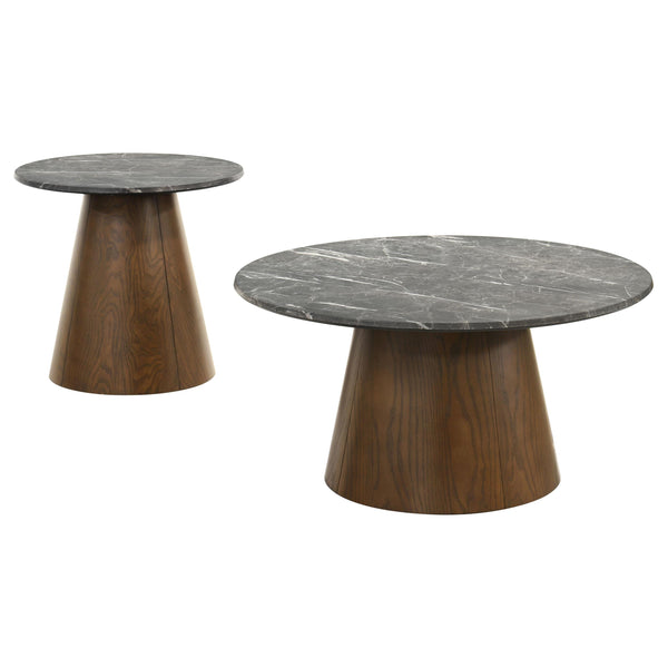 Coaster Furniture Franklin 722978-S2 2-piece Round Pedestal Coffee Table Set - Grey/Dark Brown