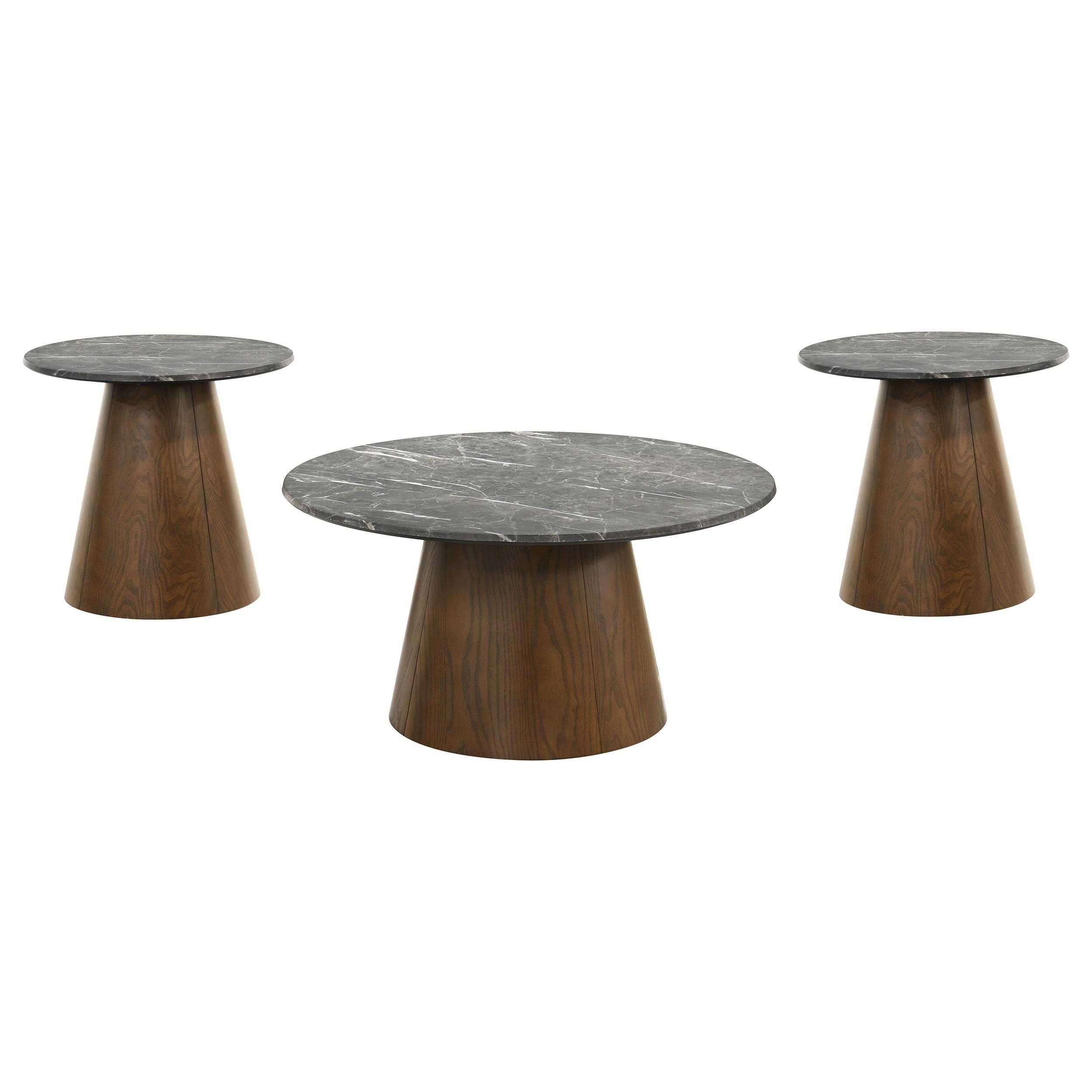  Coaster Furniture Franklin 722978-S3 3-piece Round Pedestal Coffee Table Set - Grey/Dark Brown IMAGE 2