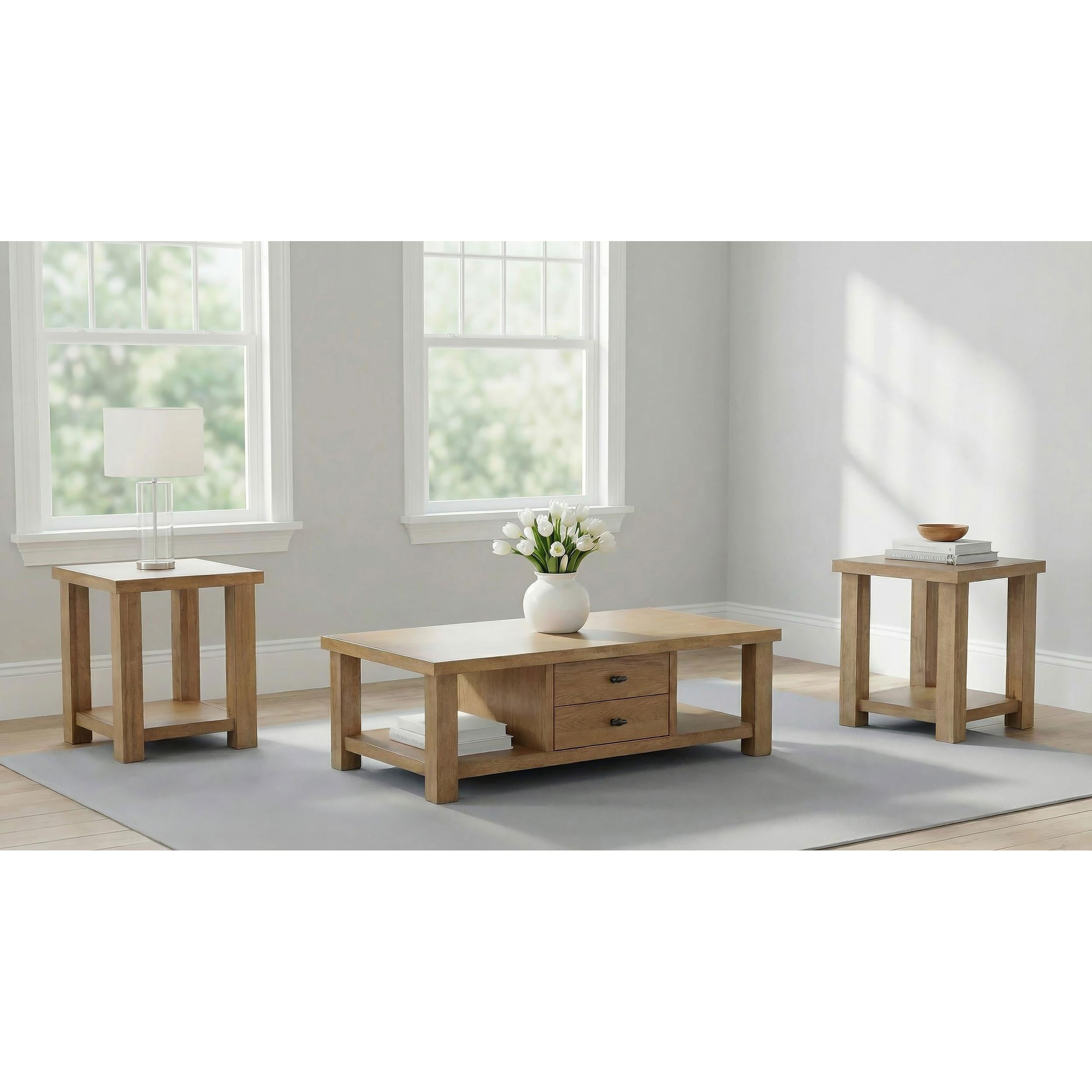  Coaster Furniture Beasley 723328-S3 3-Piece Wood Coffee Table Set - Golden Oak IMAGE 2