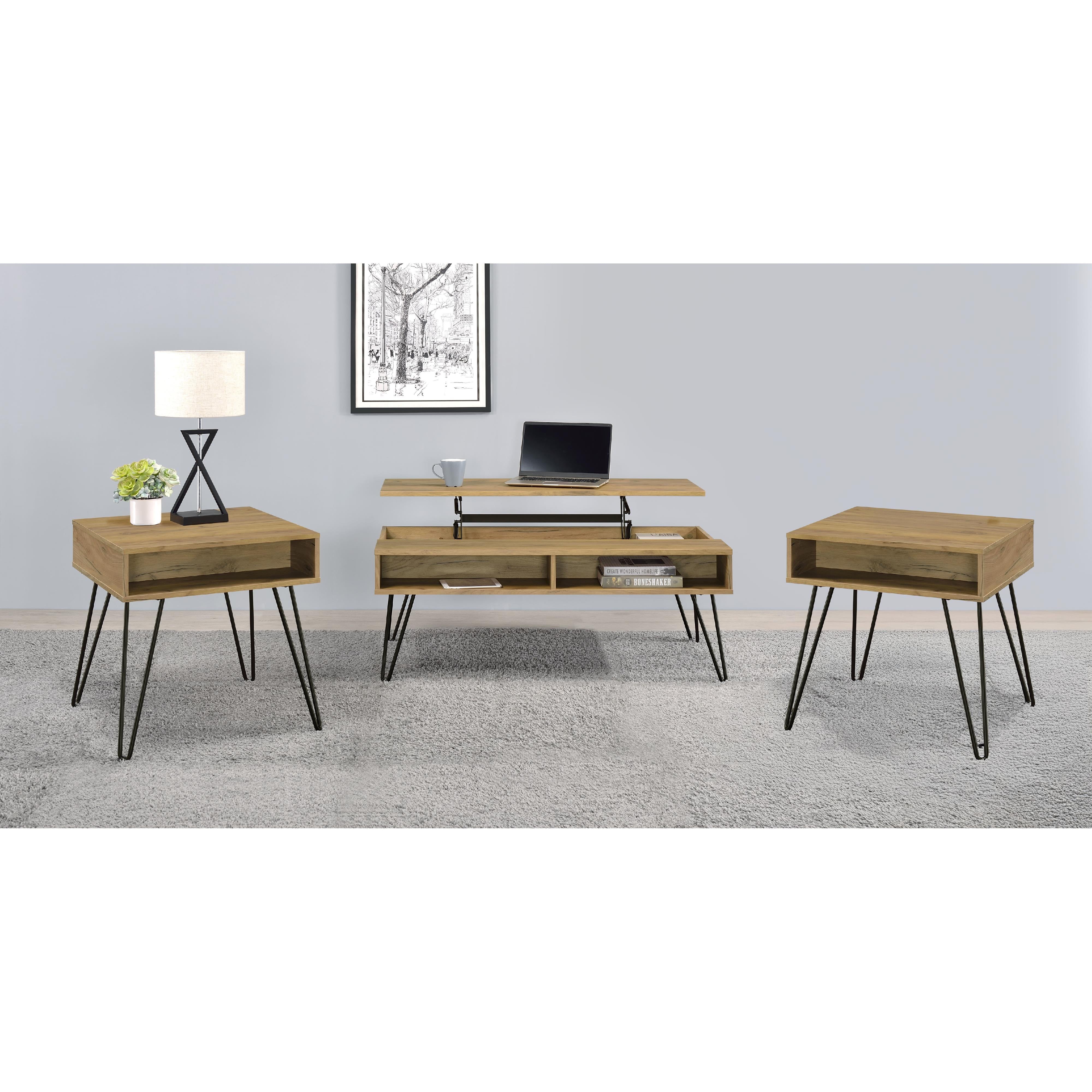  Coaster Furniture Fanning 723368-S3 3-piece Lift Top Coffee and End Table Set - Golden Oak IMAGE 5