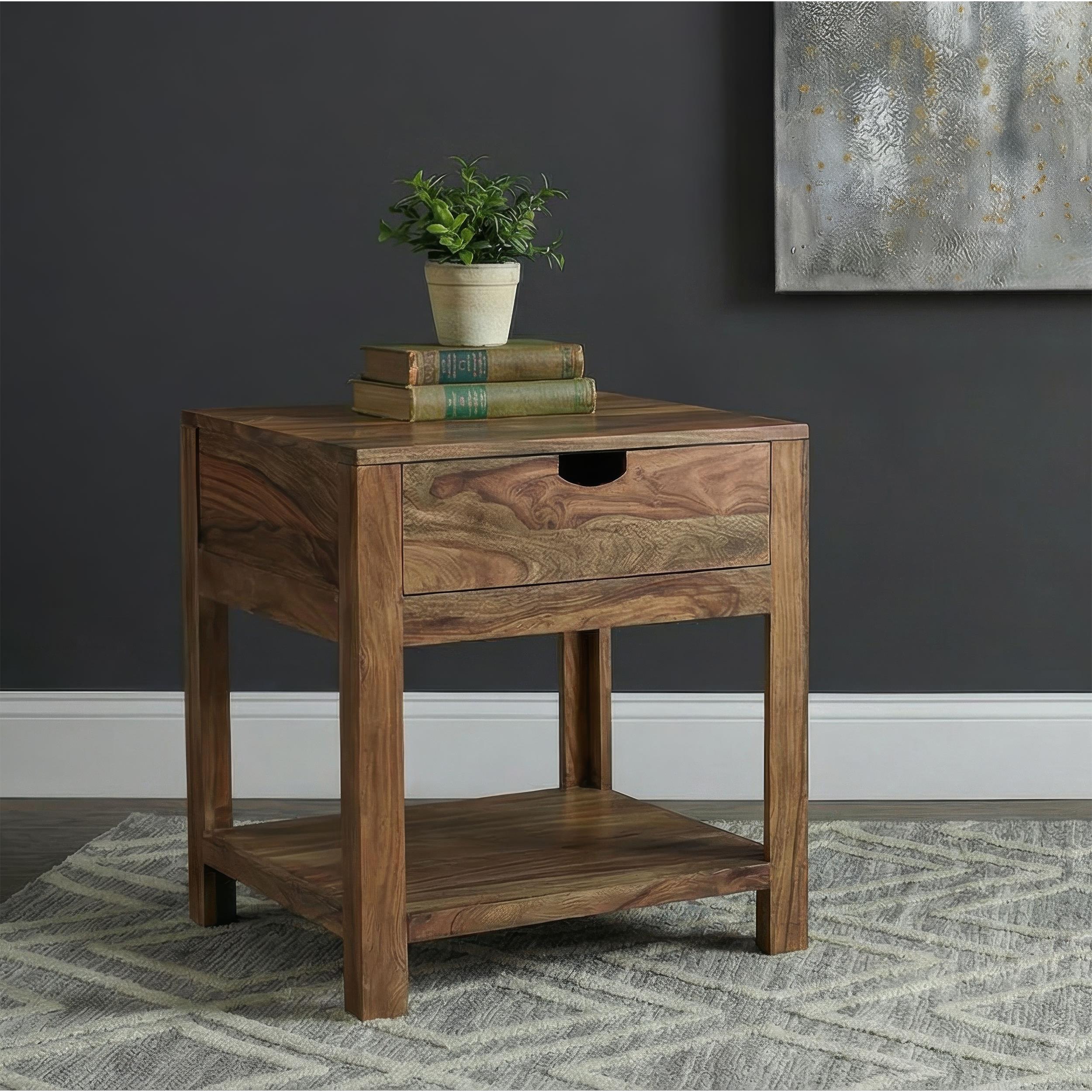  Coaster Furniture Esther 723887 1-drawer Solid Wood End Table - Natural Sheesham IMAGE 2