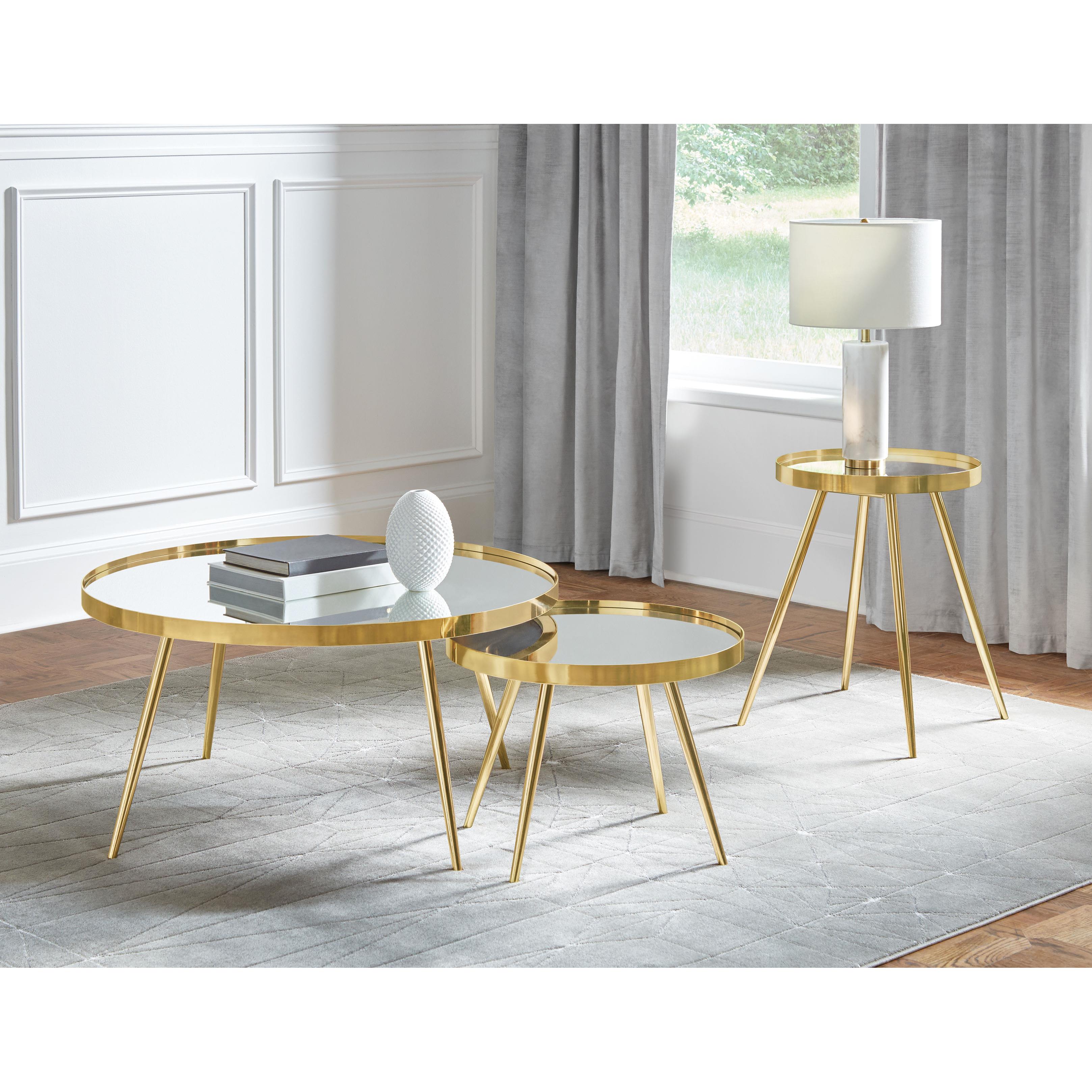  Coaster Furniture Kaelyn 723918-S2 3-piece Round Coffee and End Table Set - Gold IMAGE 2