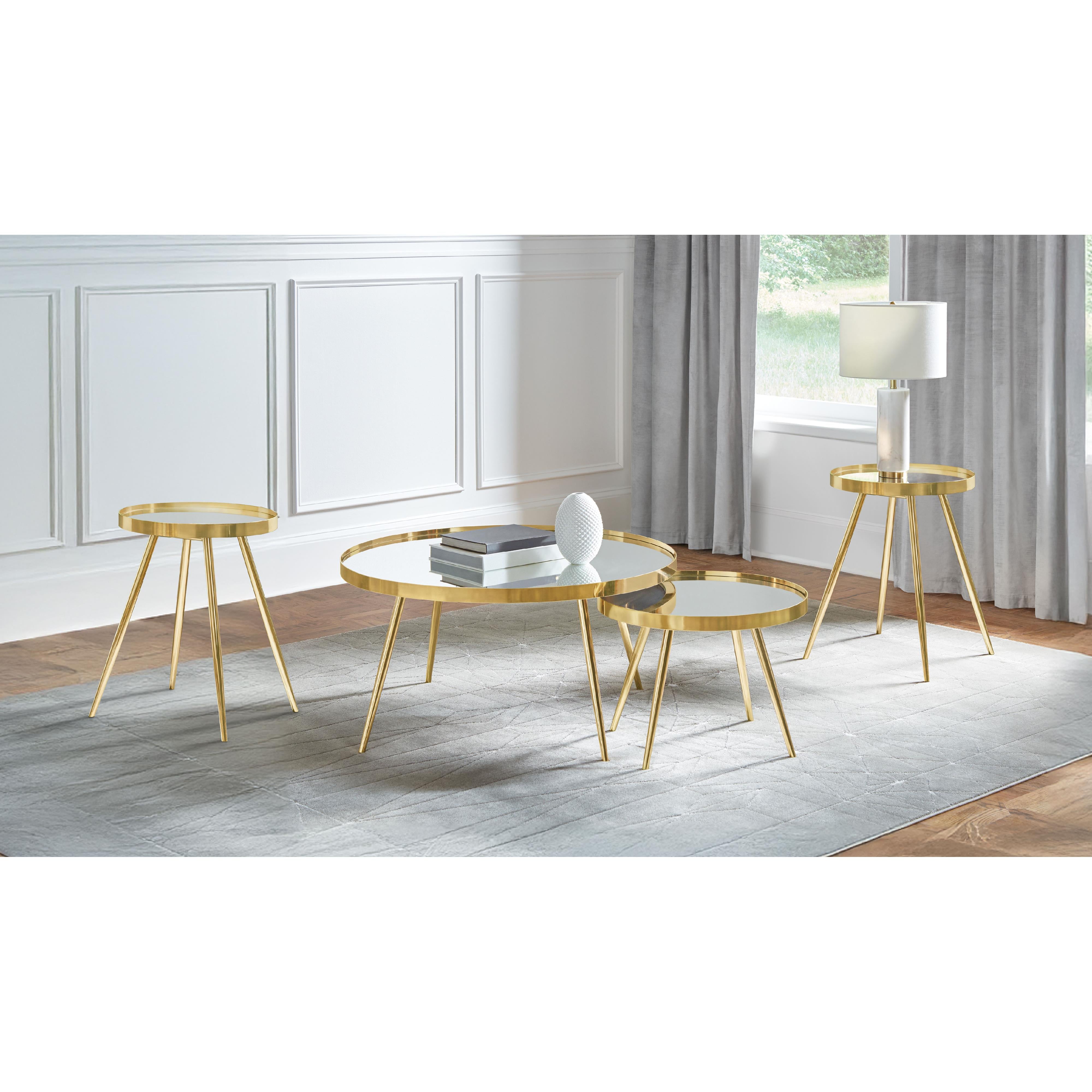  Coaster Furniture Kaelyn 723918-S3 4-piece Round Coffee and End Table Set - Gold IMAGE 2