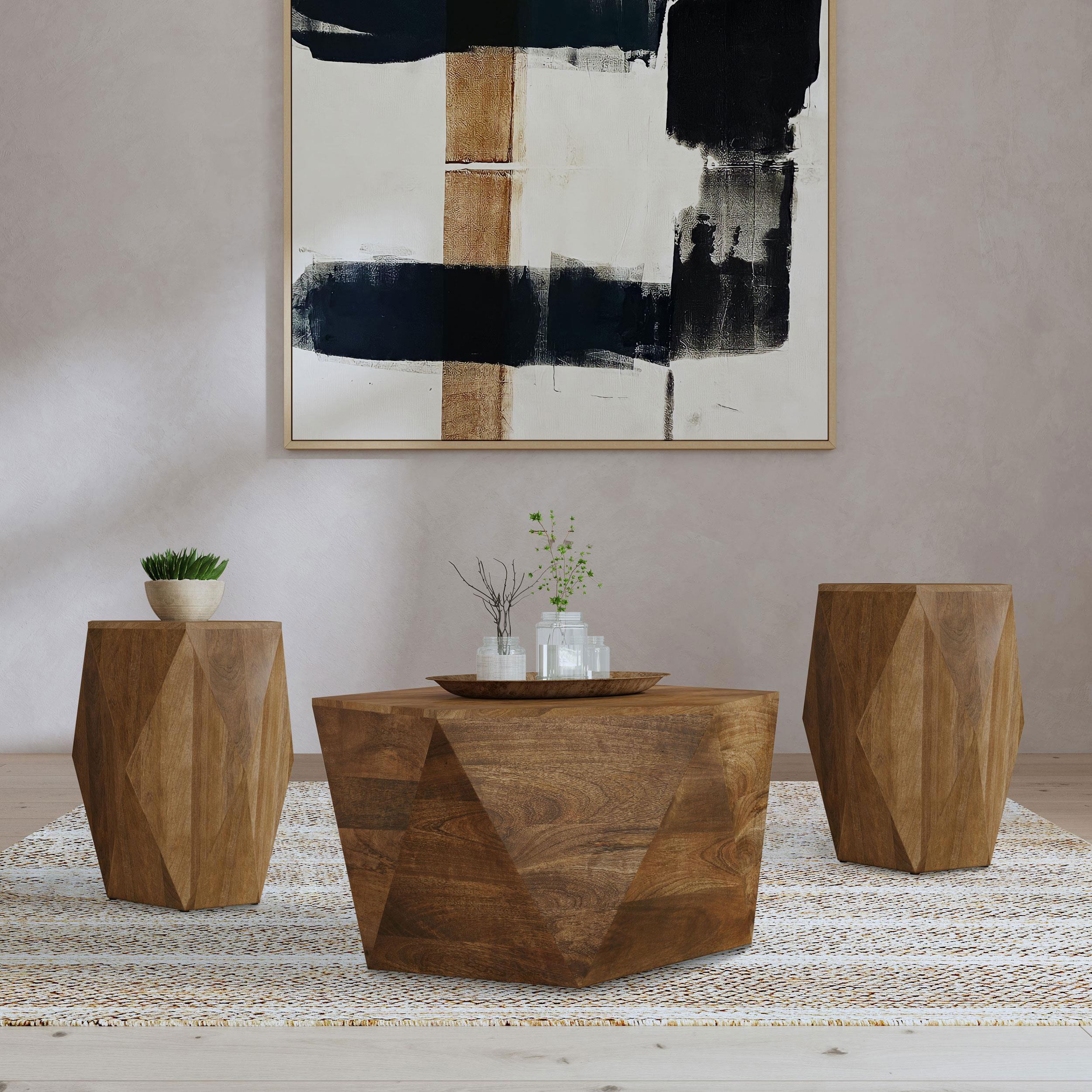  Coaster Furniture Zalika 724188-S3 3-piece Solid Wood Coffee and End Table Set - Natural IMAGE 2