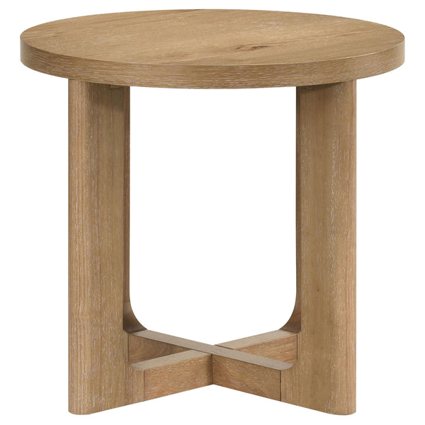 Coaster Furniture Kessler 735987 Round Sculptural Wood End Table - Light Oak