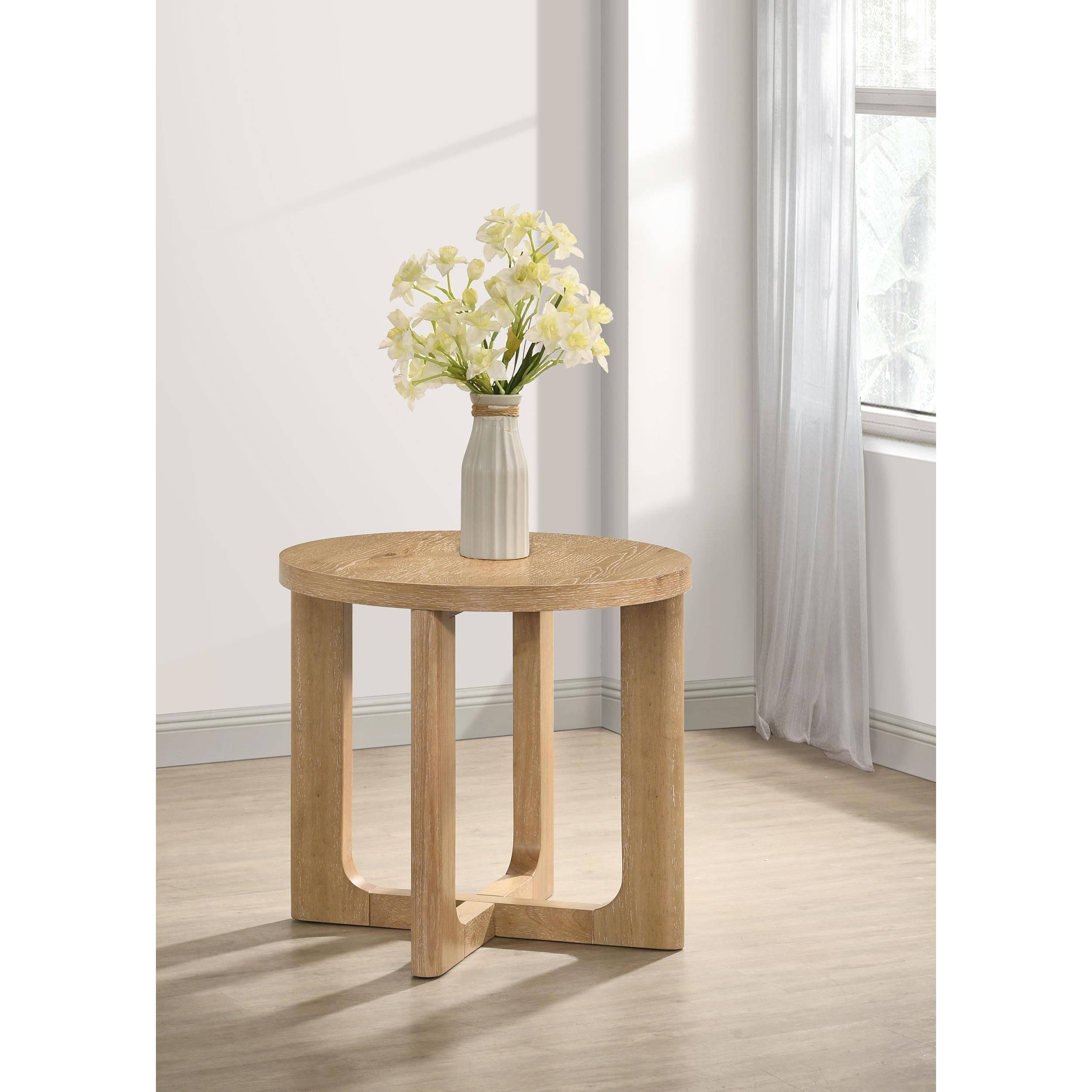  Coaster Furniture Kessler 735987 Round Sculptural Wood End Table - Light Oak IMAGE 4
