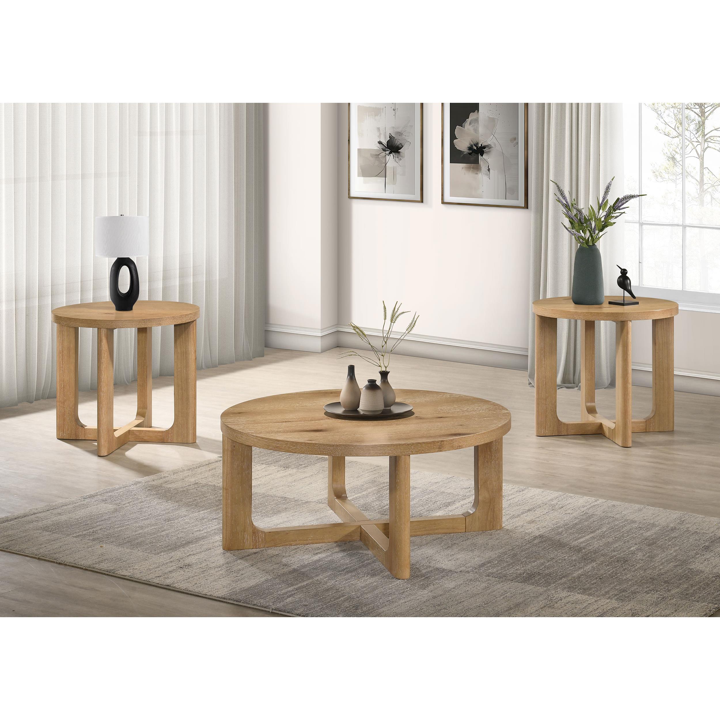  Coaster Furniture Kessler 735987 Round Sculptural Wood End Table - Light Oak IMAGE 9