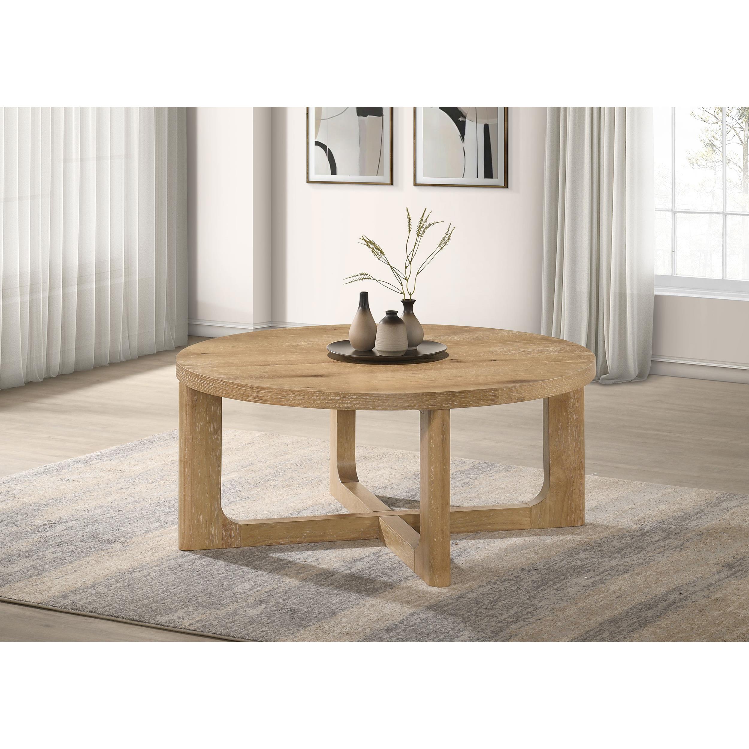  Coaster Furniture Kessler 735988 Round Sculptural Wood Coffee Table - Light Oak IMAGE 4