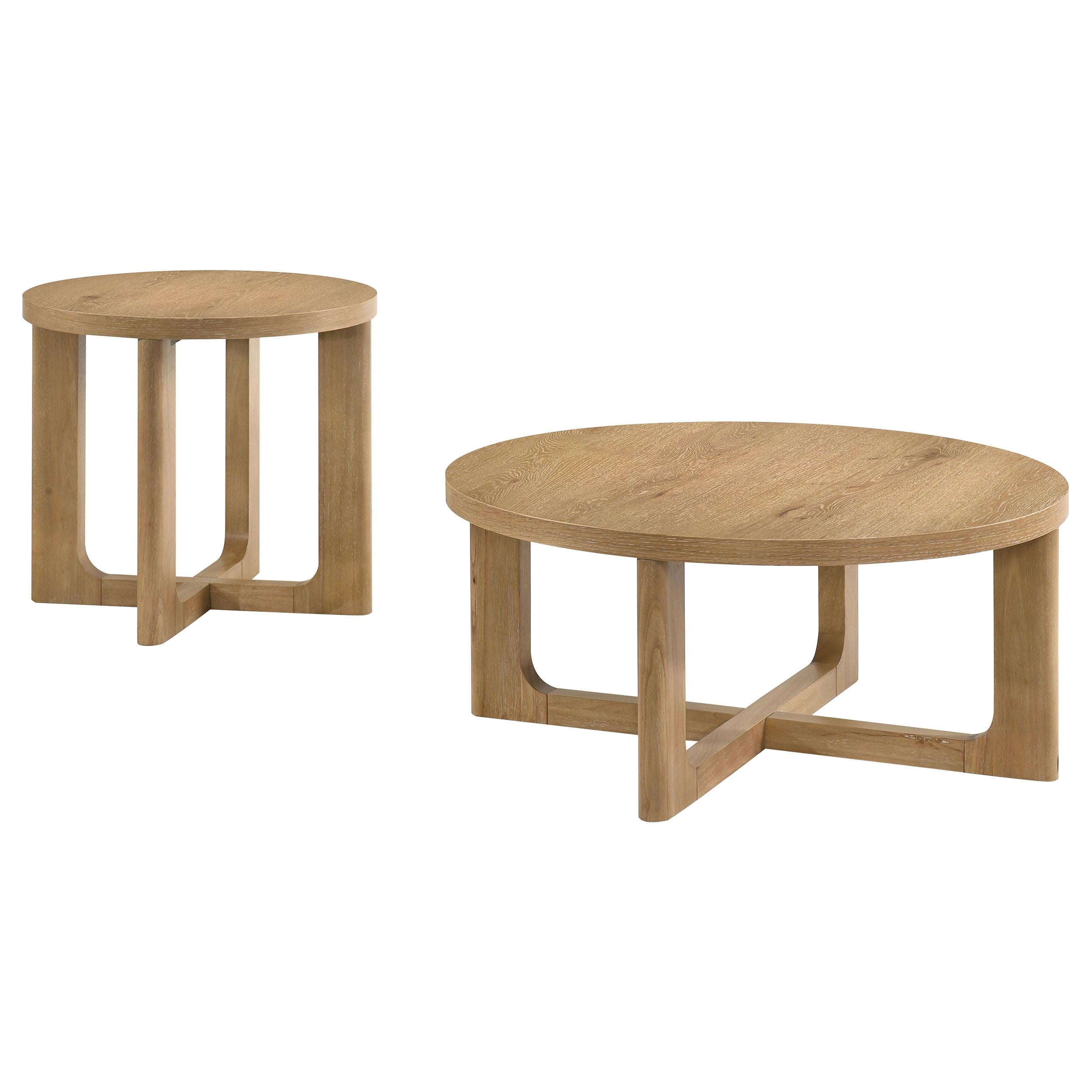  Coaster Furniture Kessler 735988-S2 2-piece Round Sculptural Wood Coffee Table Set - Light Oak IMAGE 1