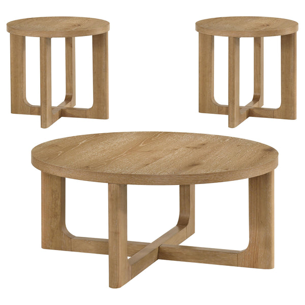 Coaster Furniture Kessler 735988-S3 3-piece Round Sculptural Wood Coffee Table Set - Light Oak