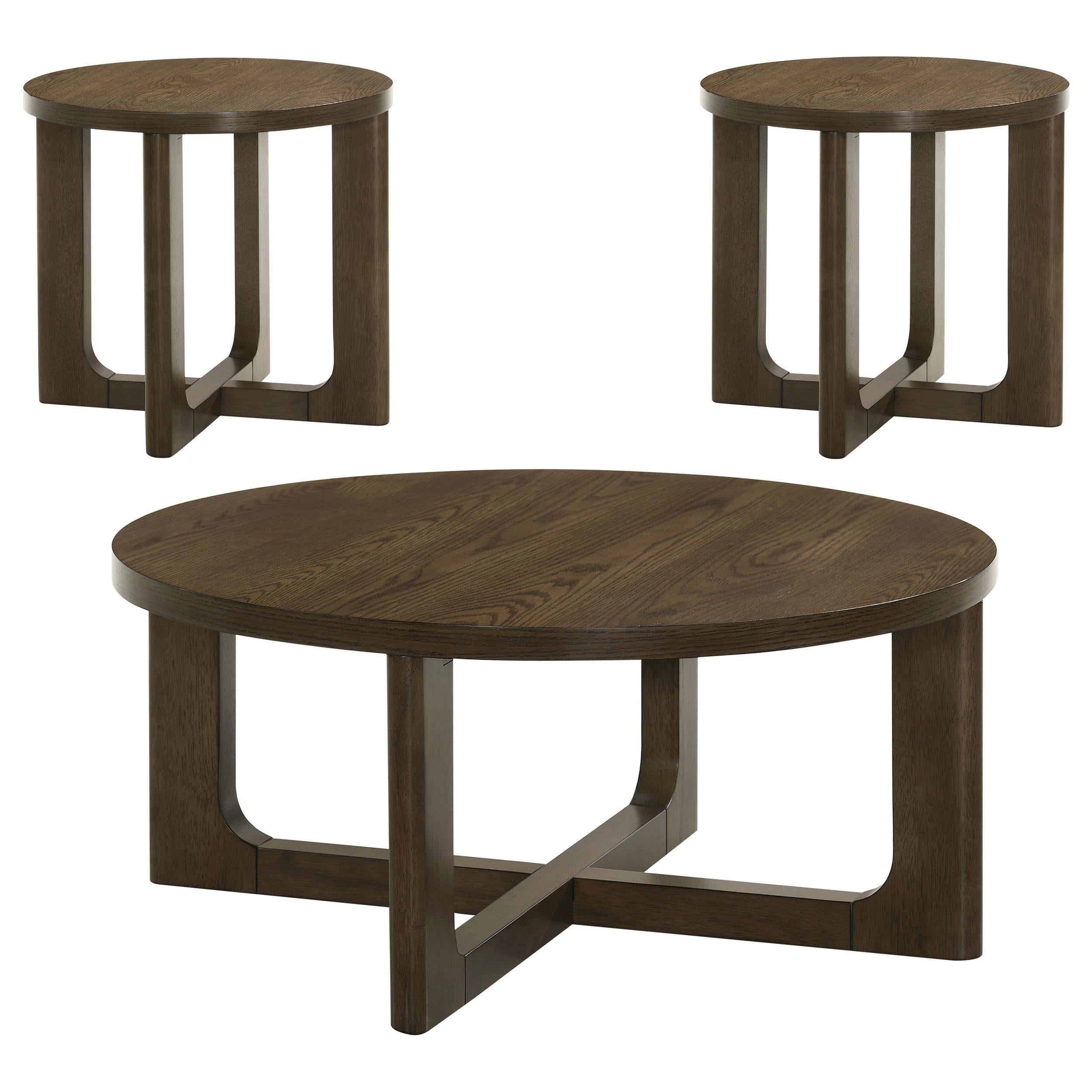  Coaster Furniture Kessler 735998-S3 3-piece Round Sculptural Wood Coffee Table Set - Brown IMAGE 1