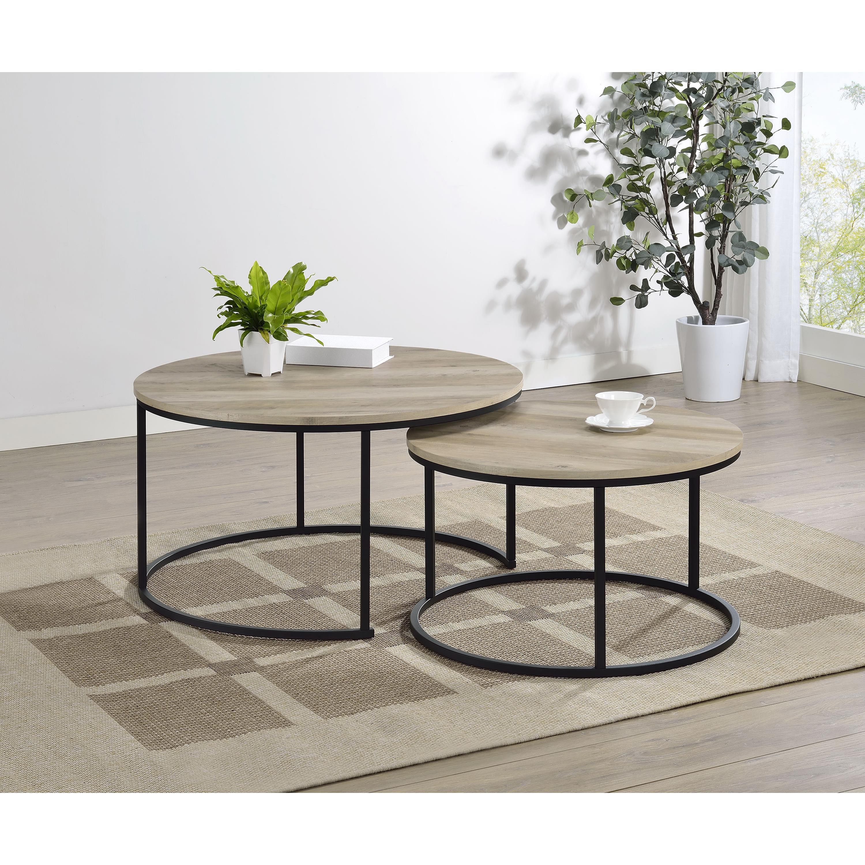  Coaster Furniture Lainey 736040 2-piece Round Nesting Coffee Table - Distressed Pine IMAGE 12