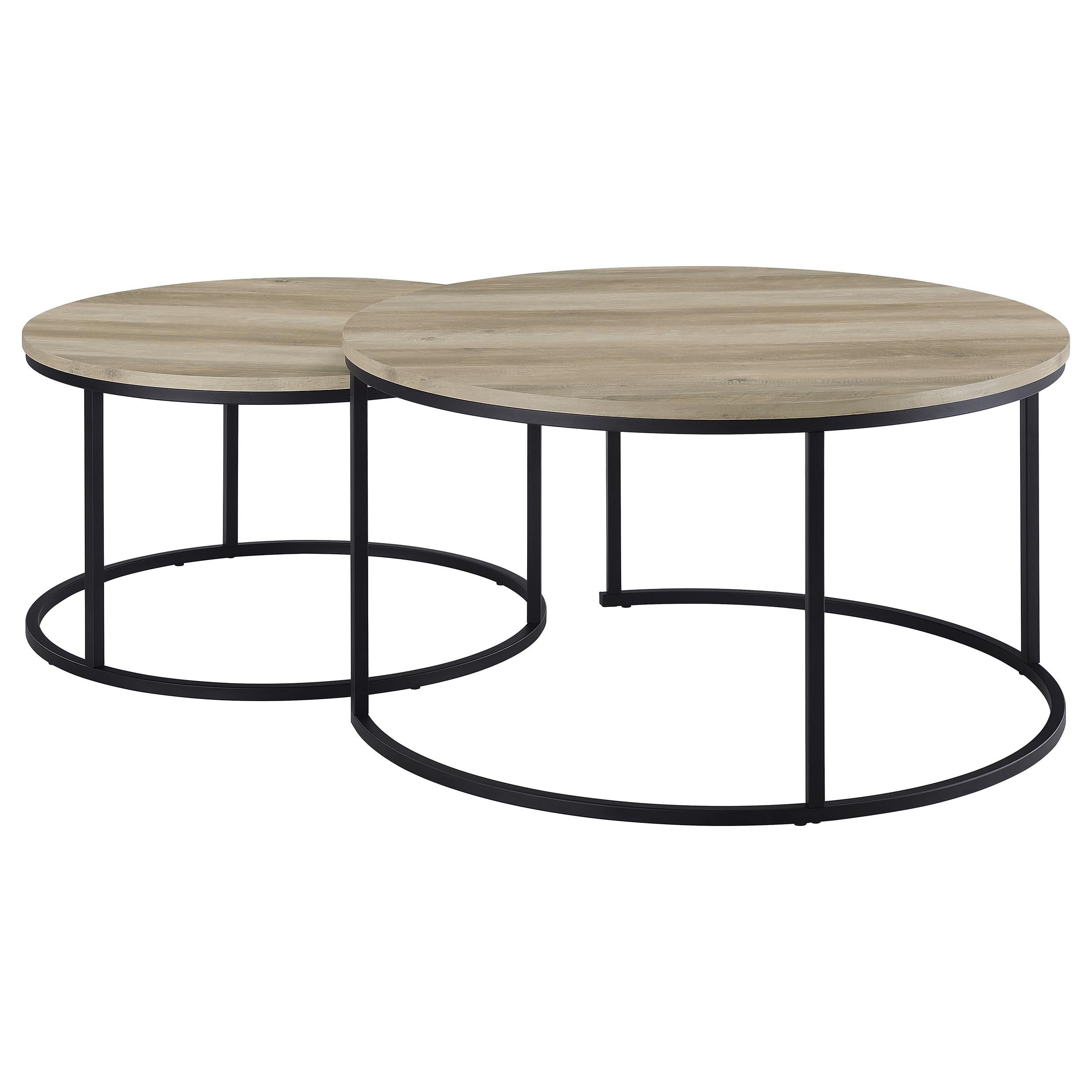  Coaster Furniture Lainey 736040 2-piece Round Nesting Coffee Table - Distressed Pine IMAGE 3