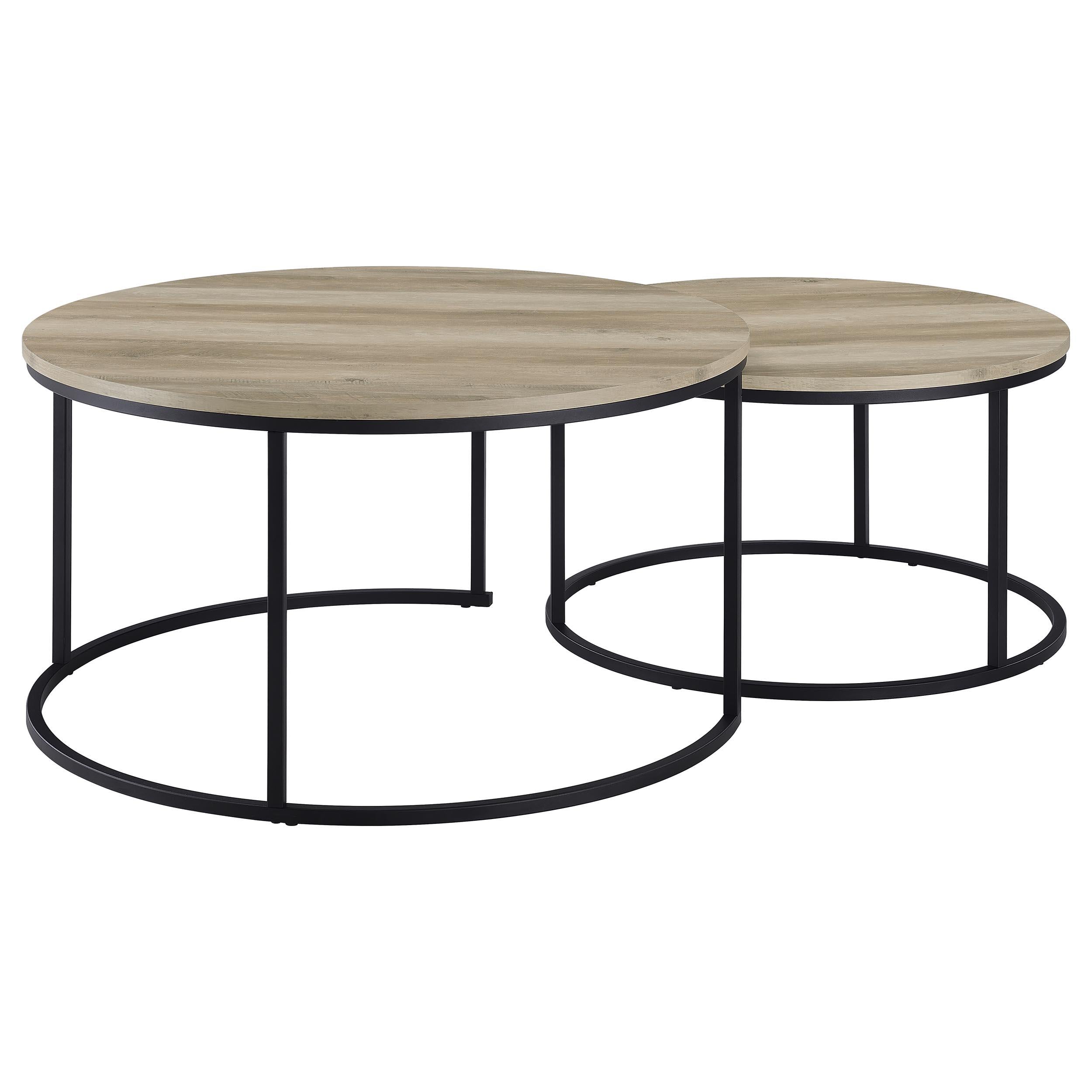  Coaster Furniture Lainey 736040 2-piece Round Nesting Coffee Table - Distressed Pine IMAGE 5