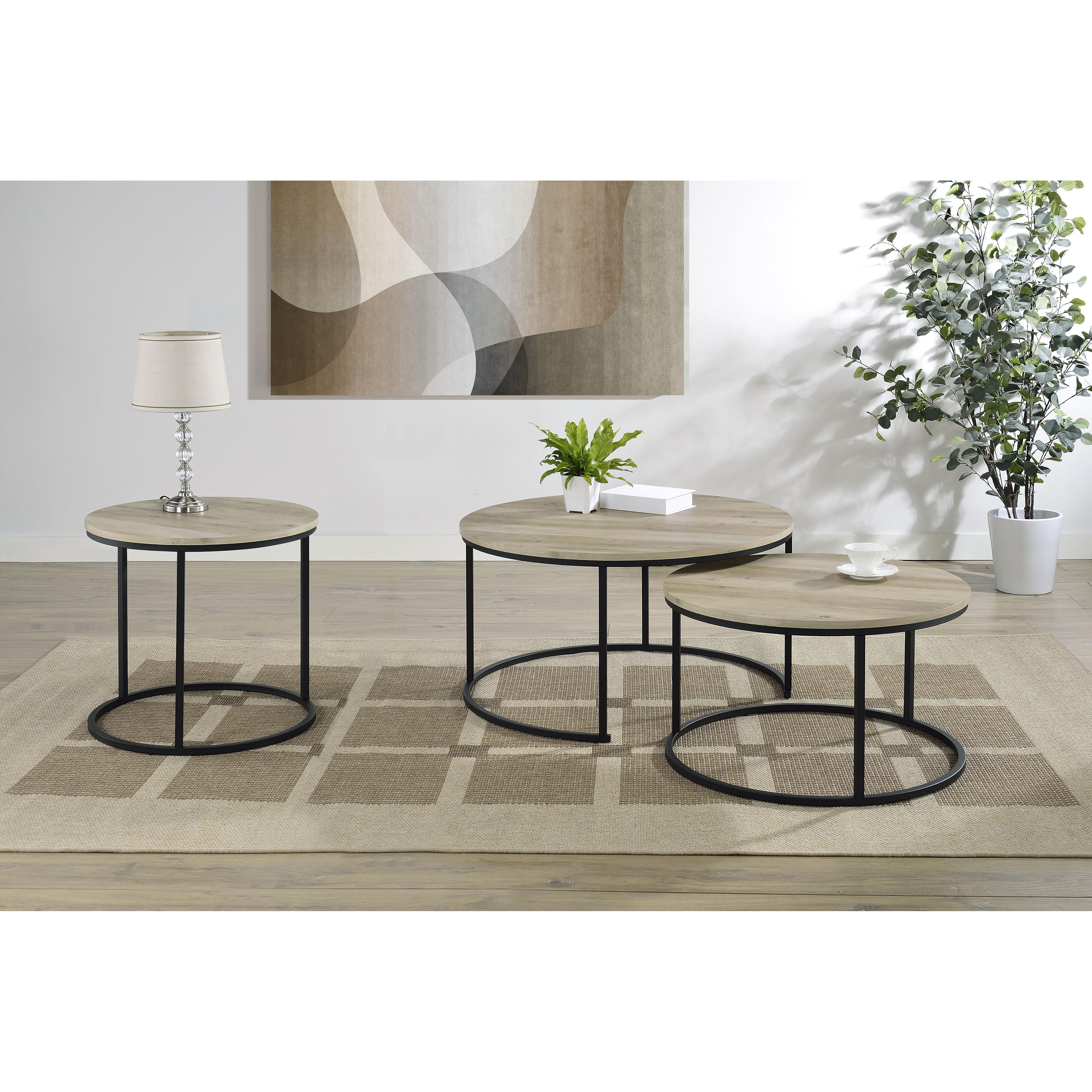  Coaster Furniture Lainey 736040 2-piece Round Nesting Coffee Table - Distressed Pine IMAGE 9