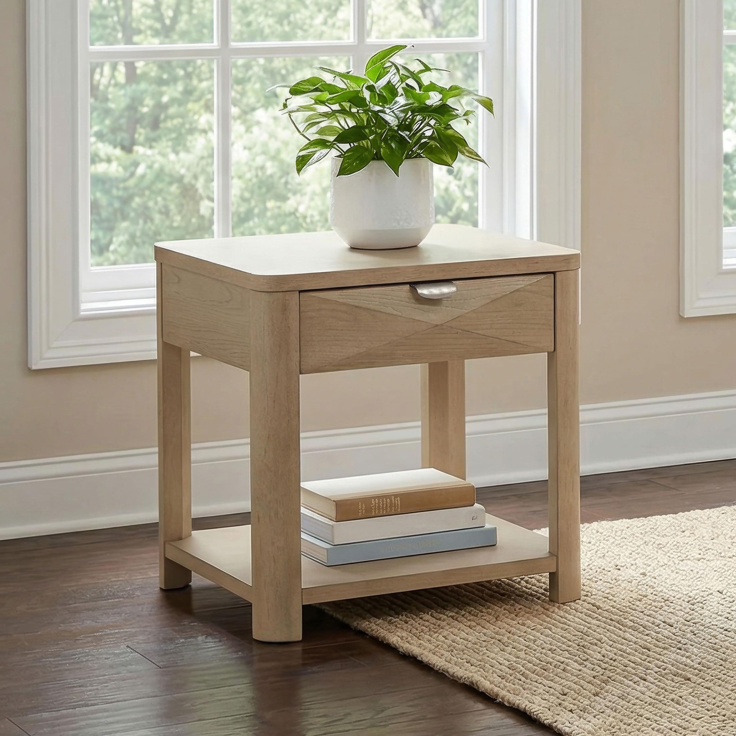  Coaster Furniture Marcelo 736057 Wood End Table with Drawer and Shelf - Light Elm IMAGE 6