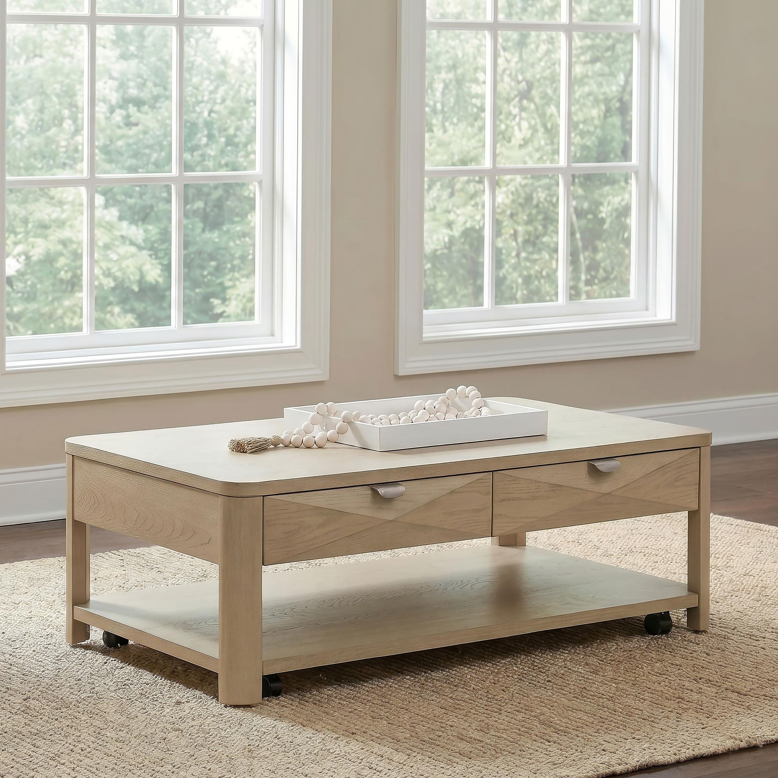  Coaster Furniture Marcelo 736058 Wood Coffee Table with 2 Drawers and Shelf - Light Elm IMAGE 6