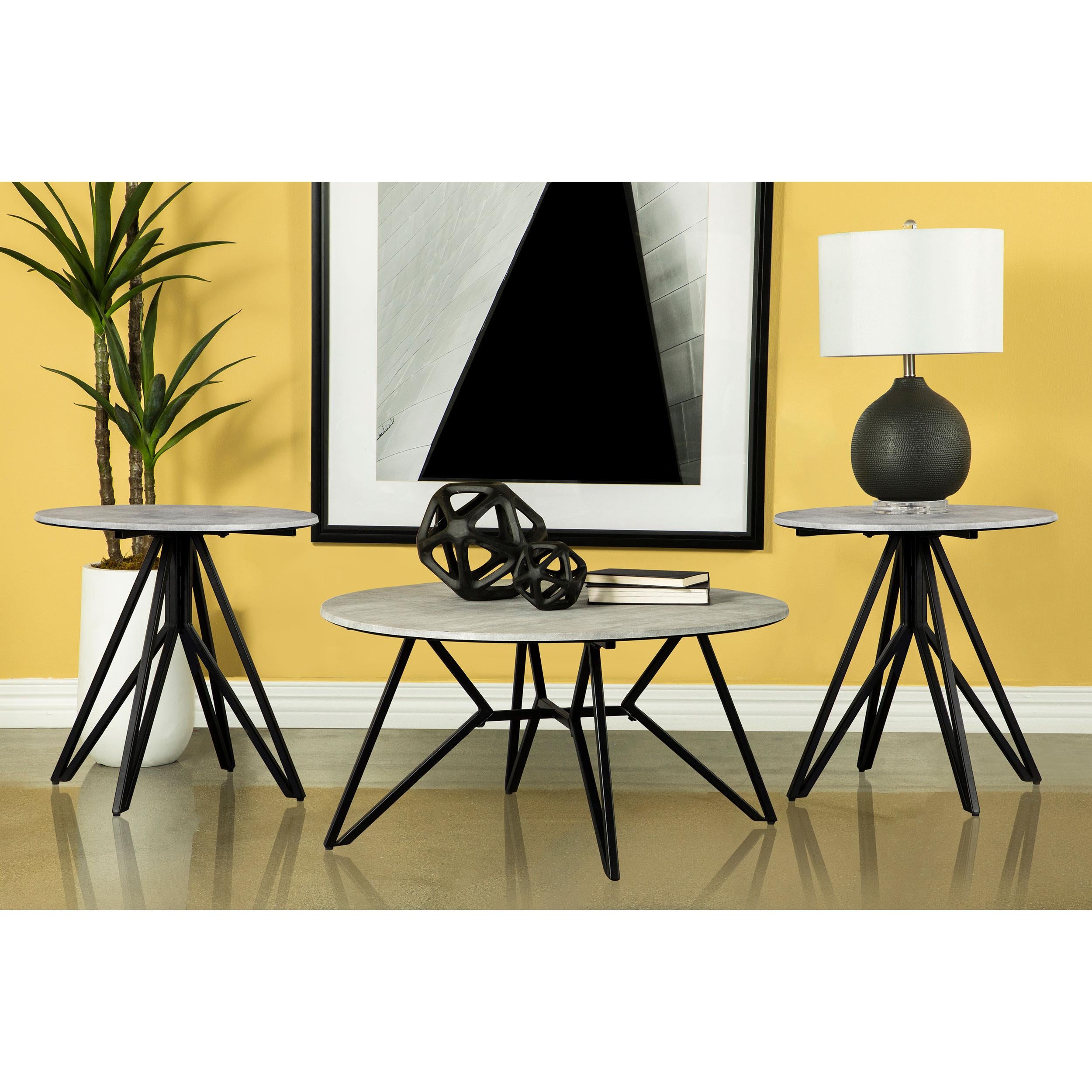  Coaster Furniture Hadi 736178-S3 3-piece Round SmartTop Coffee and End Table Set - Cement IMAGE 2