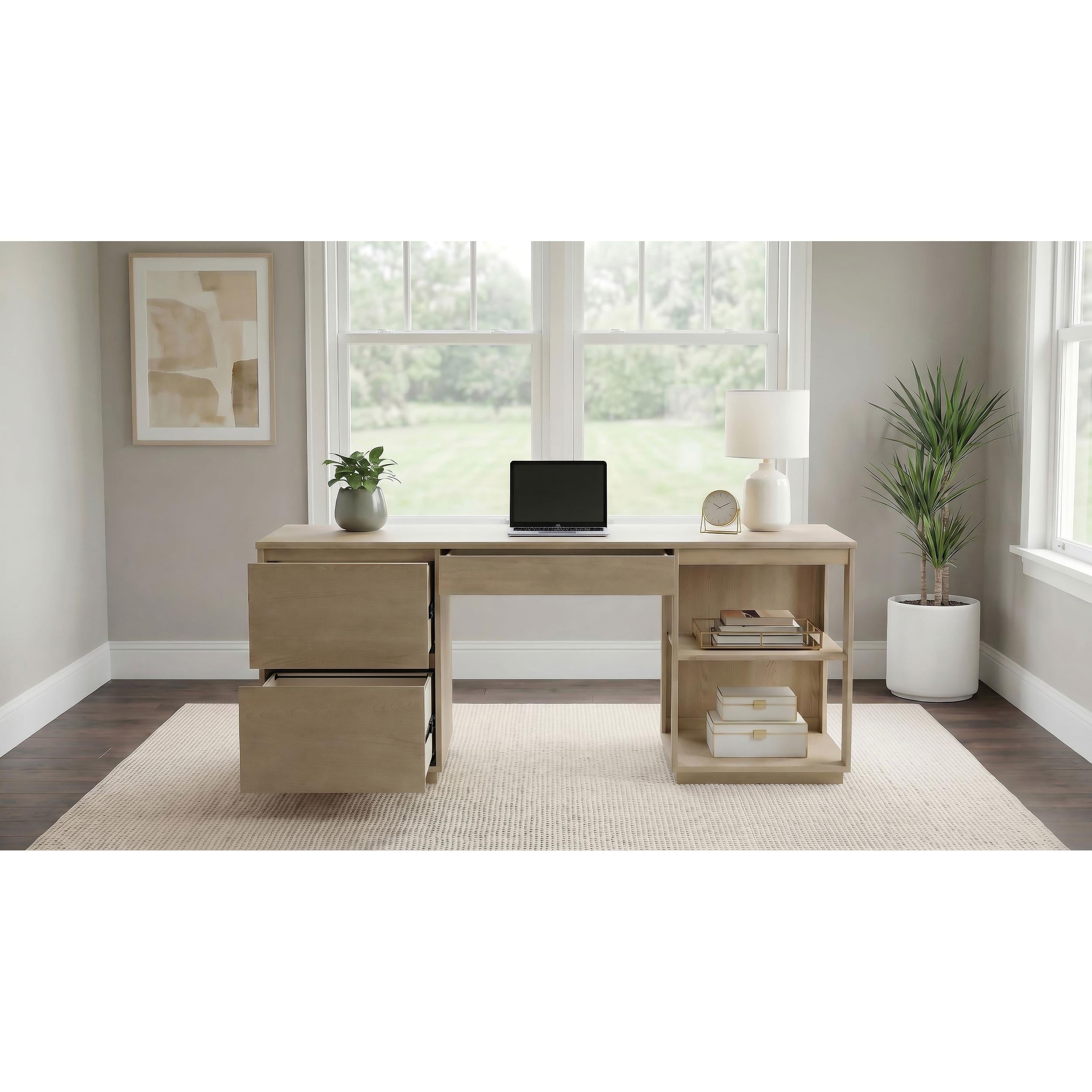  Coaster Furniture Harkes 800797 75-inch 3-drawer Computer Desk with Adjustable Shelf - Light Elm IMAGE 2