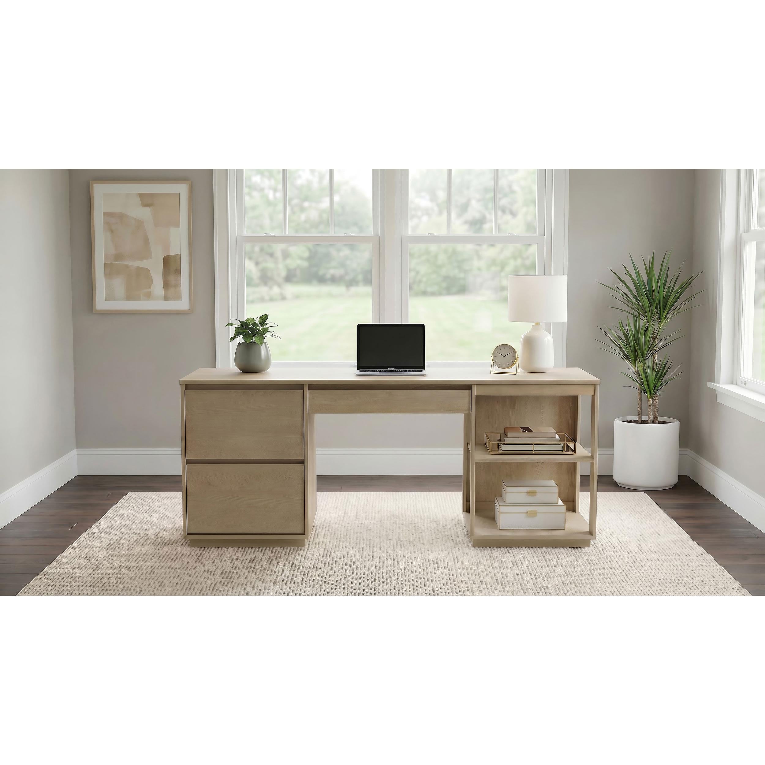  Coaster Furniture Harkes 800797 75-inch 3-drawer Computer Desk with Adjustable Shelf - Light Elm IMAGE 3