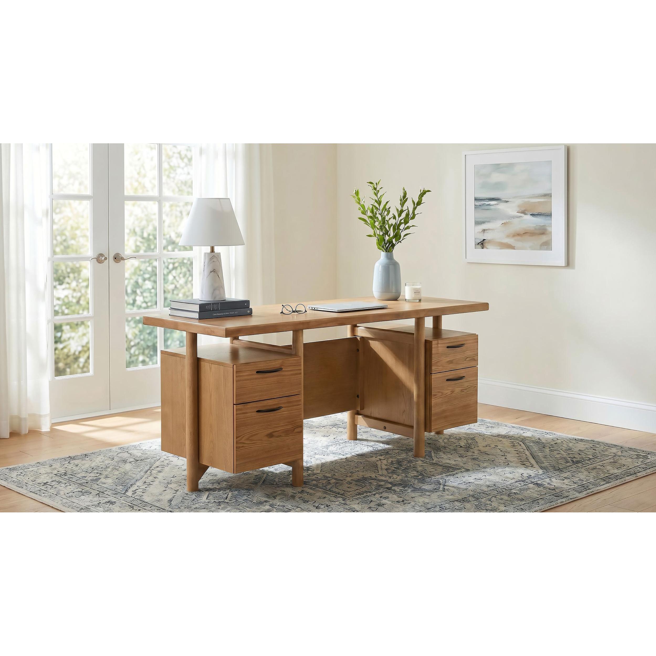 Coaster Furniture Roldan 801115 69-inch 4-drawer Computer Desk with File Drawer - Light Ash IMAGE 2