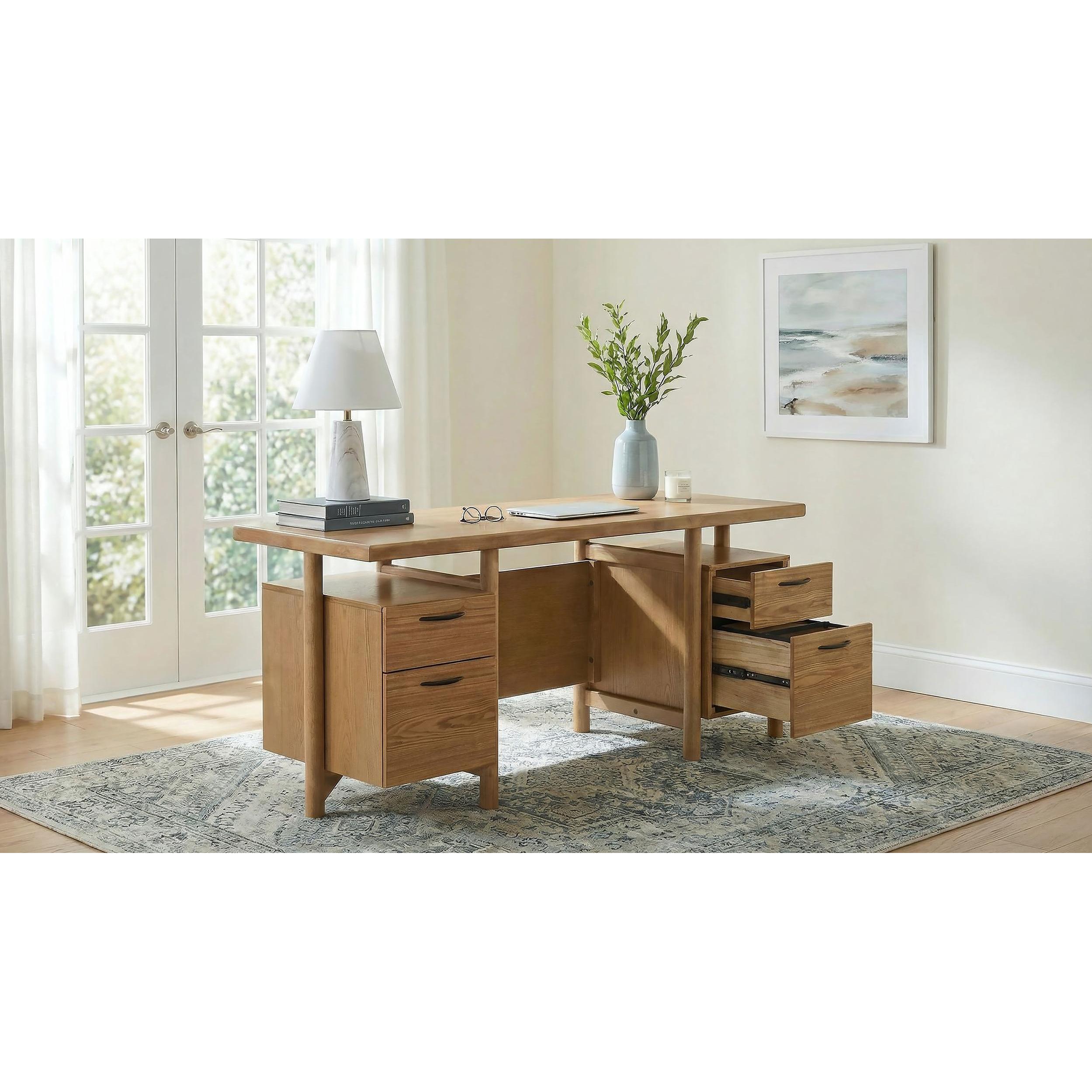  Coaster Furniture Roldan 801115 69-inch 4-drawer Computer Desk with File Drawer - Light Ash IMAGE 3