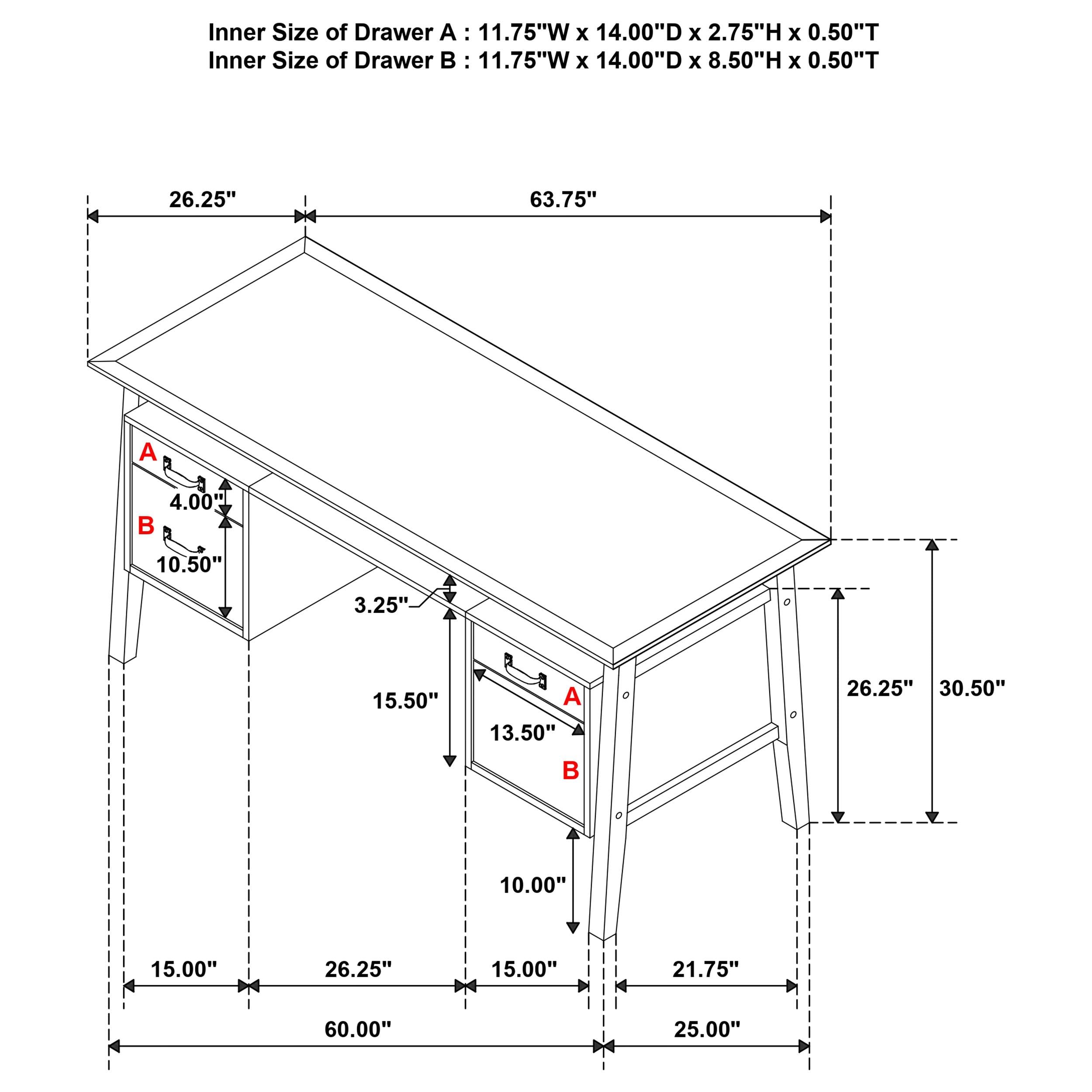  Coaster Furniture Goodson 801586 64-inch 4-Drawer Double Pedestal Computer Desk - Black IMAGE 14