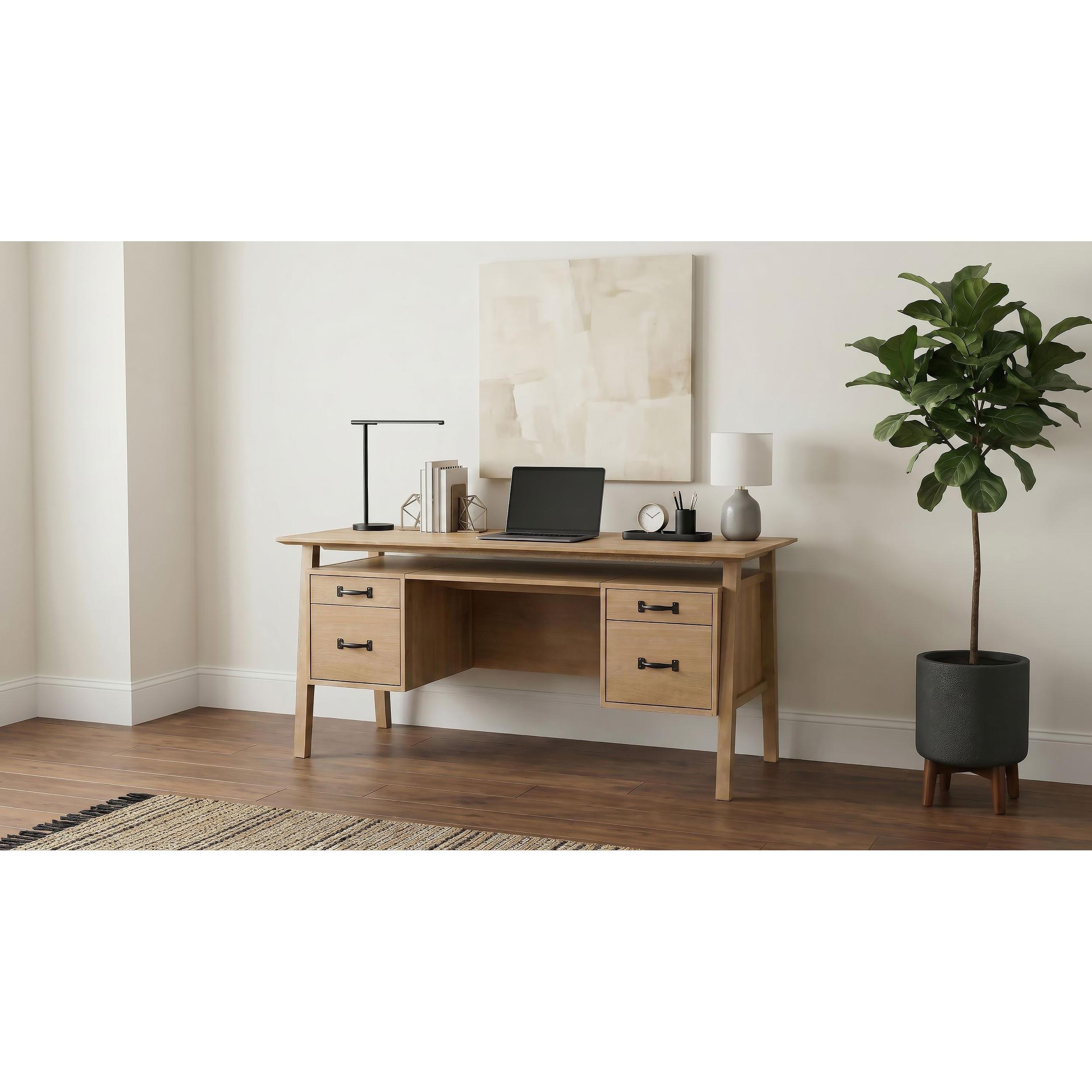  Coaster Furniture Goodson 801587 64-inch 4-Drawer Double Pedestal Computer Desk  - Distressed Light Brown IMAGE 2