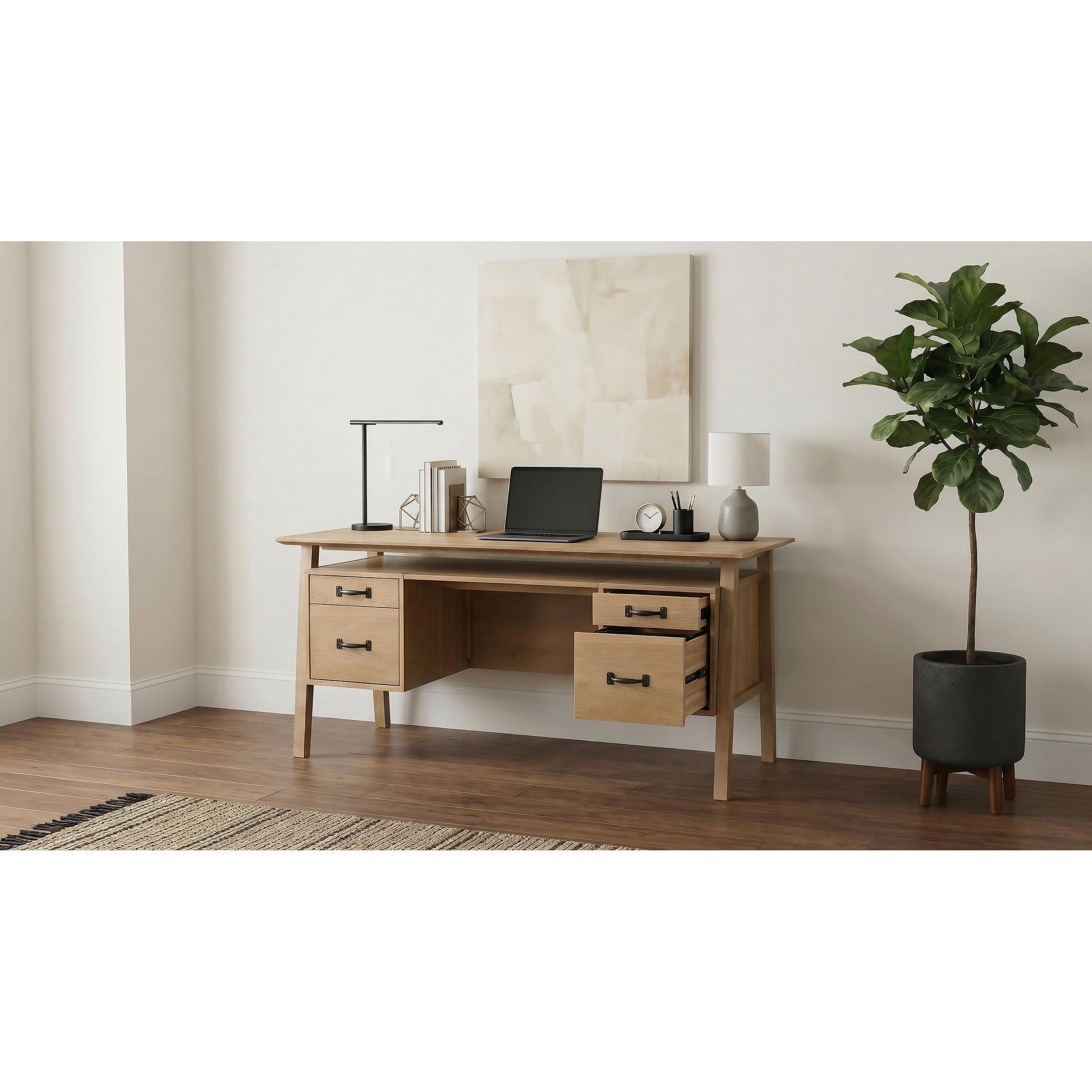  Coaster Furniture Goodson 801587 64-inch 4-Drawer Double Pedestal Computer Desk  - Distressed Light Brown IMAGE 3