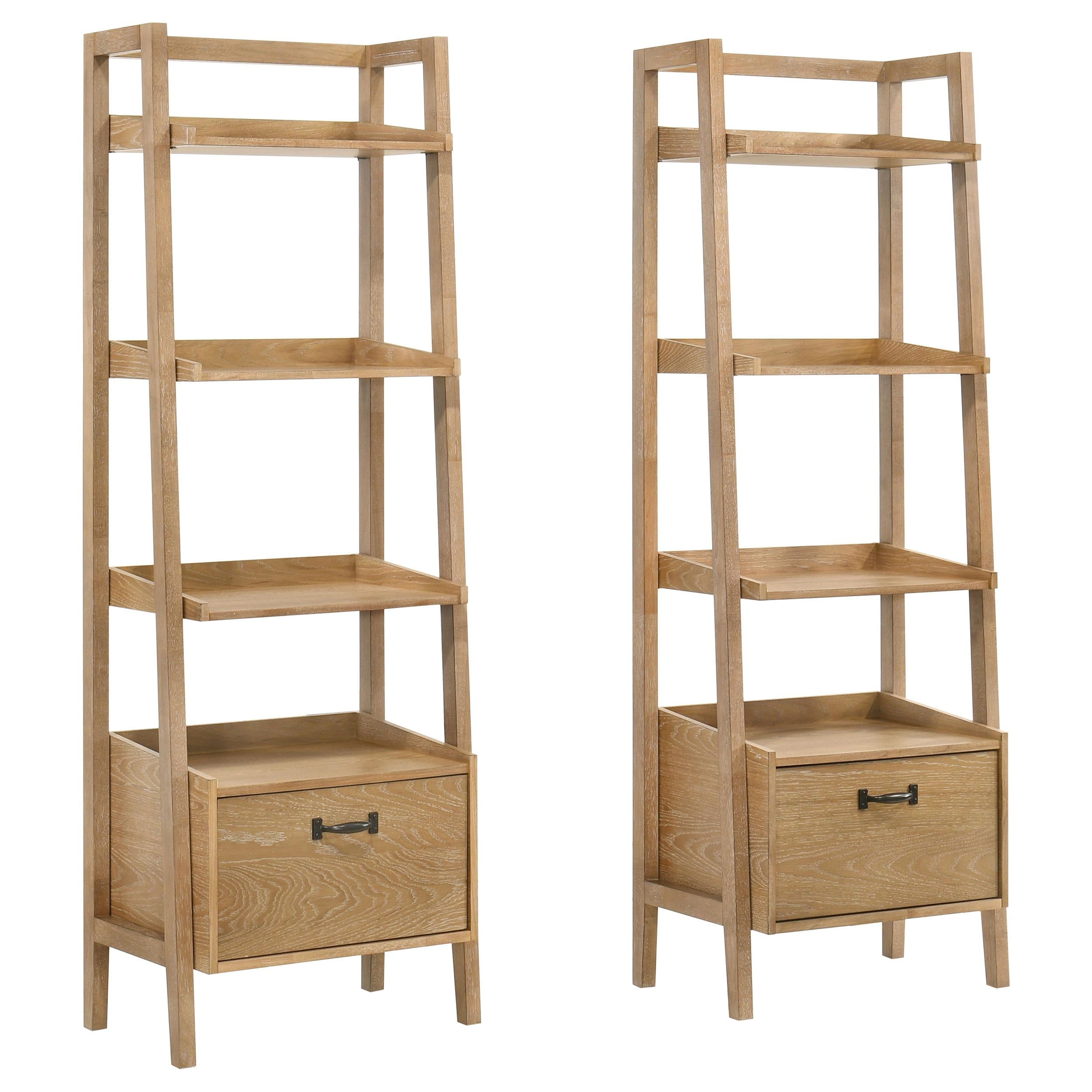  Coaster Furniture Fabian 802043 2-piece 3-shelf Bookshelf with Drawer  - Distressed Light Brown IMAGE 1