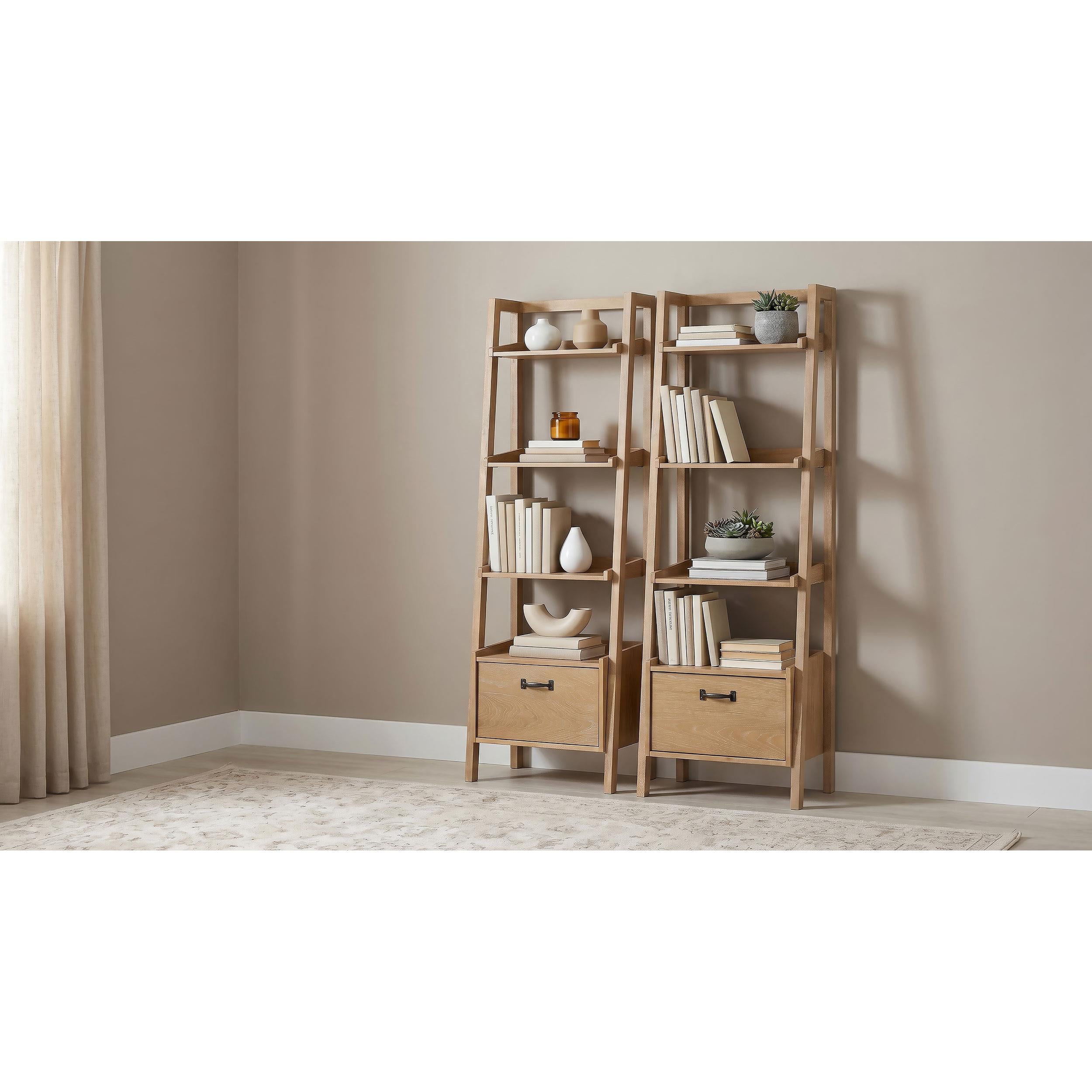  Coaster Furniture Fabian 802043 2-piece 3-shelf Bookshelf with Drawer  - Distressed Light Brown IMAGE 4